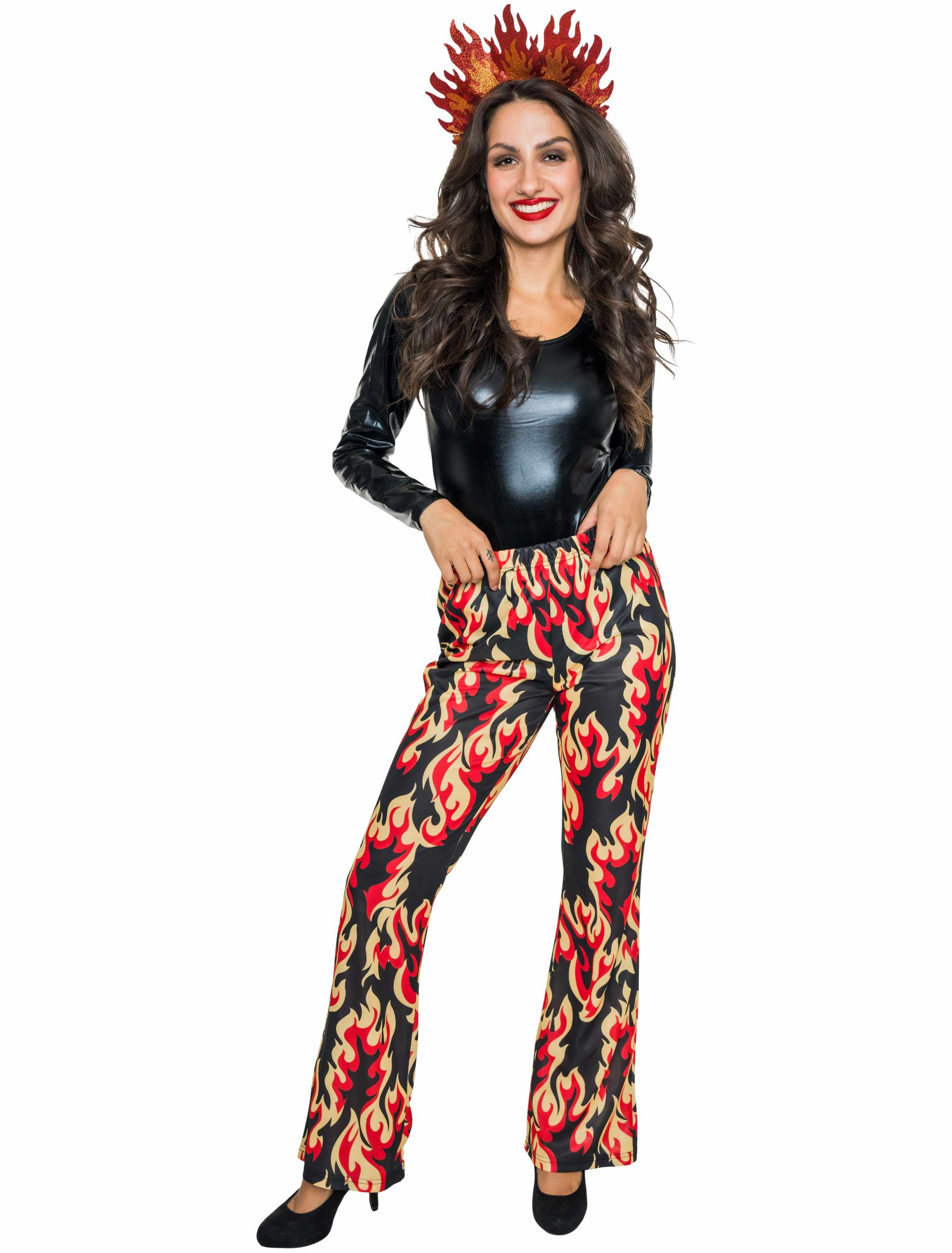 Hose Flammen Damen schwarz/rot L/XL