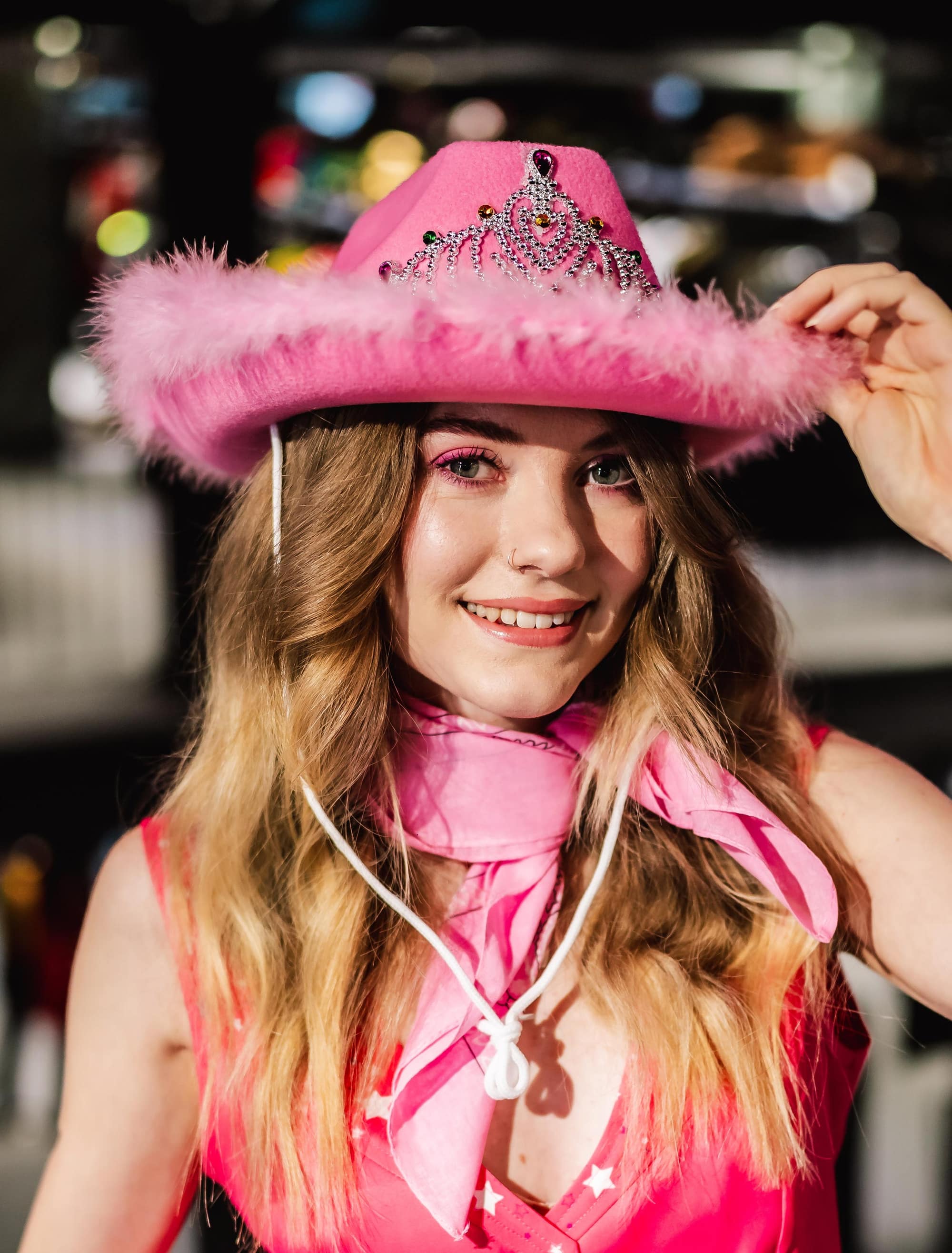 Kostümzubehör Cowgirlhut mit Marabu pink one size