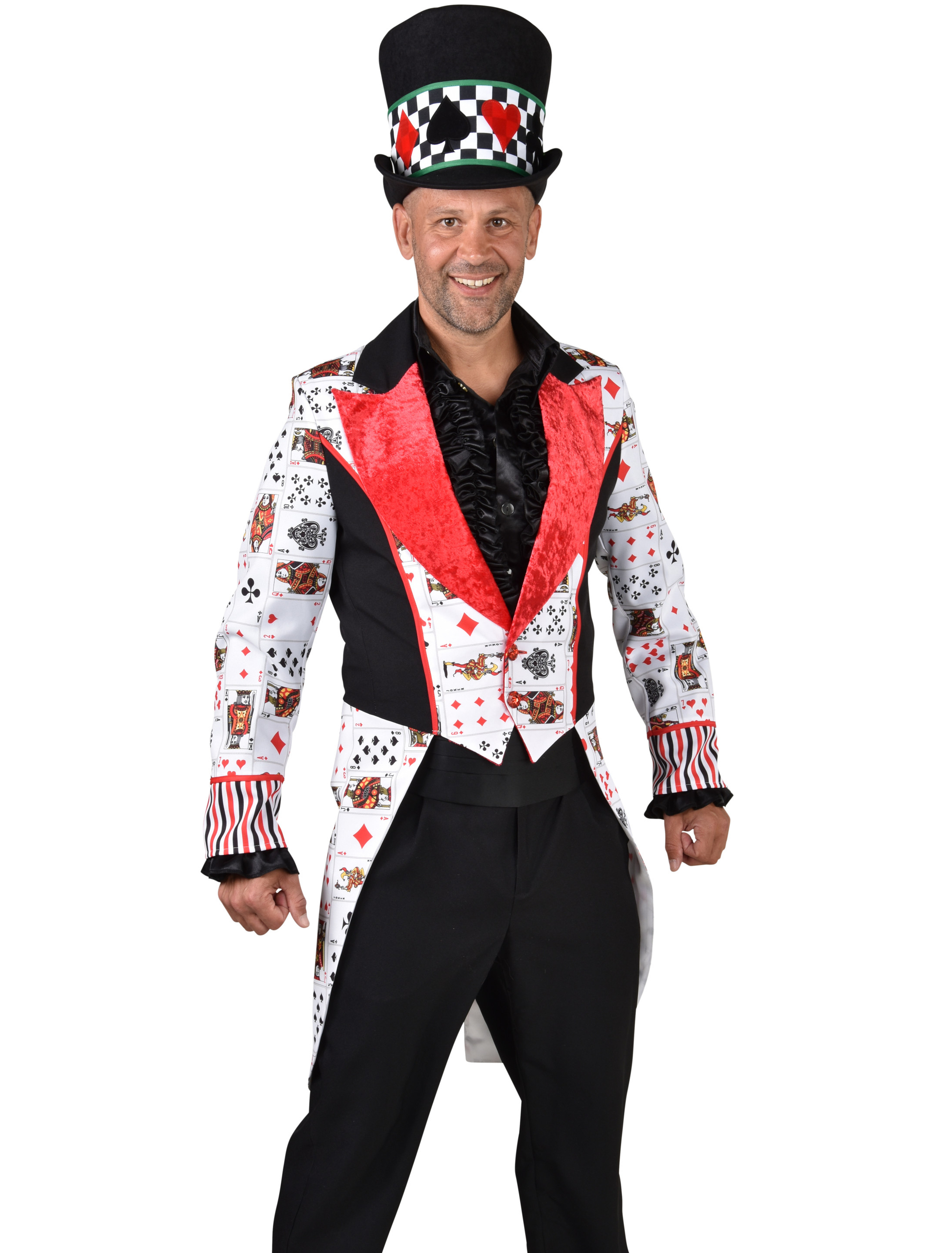 Frack Spielkarten Herren schwarz/weiß/rot XL