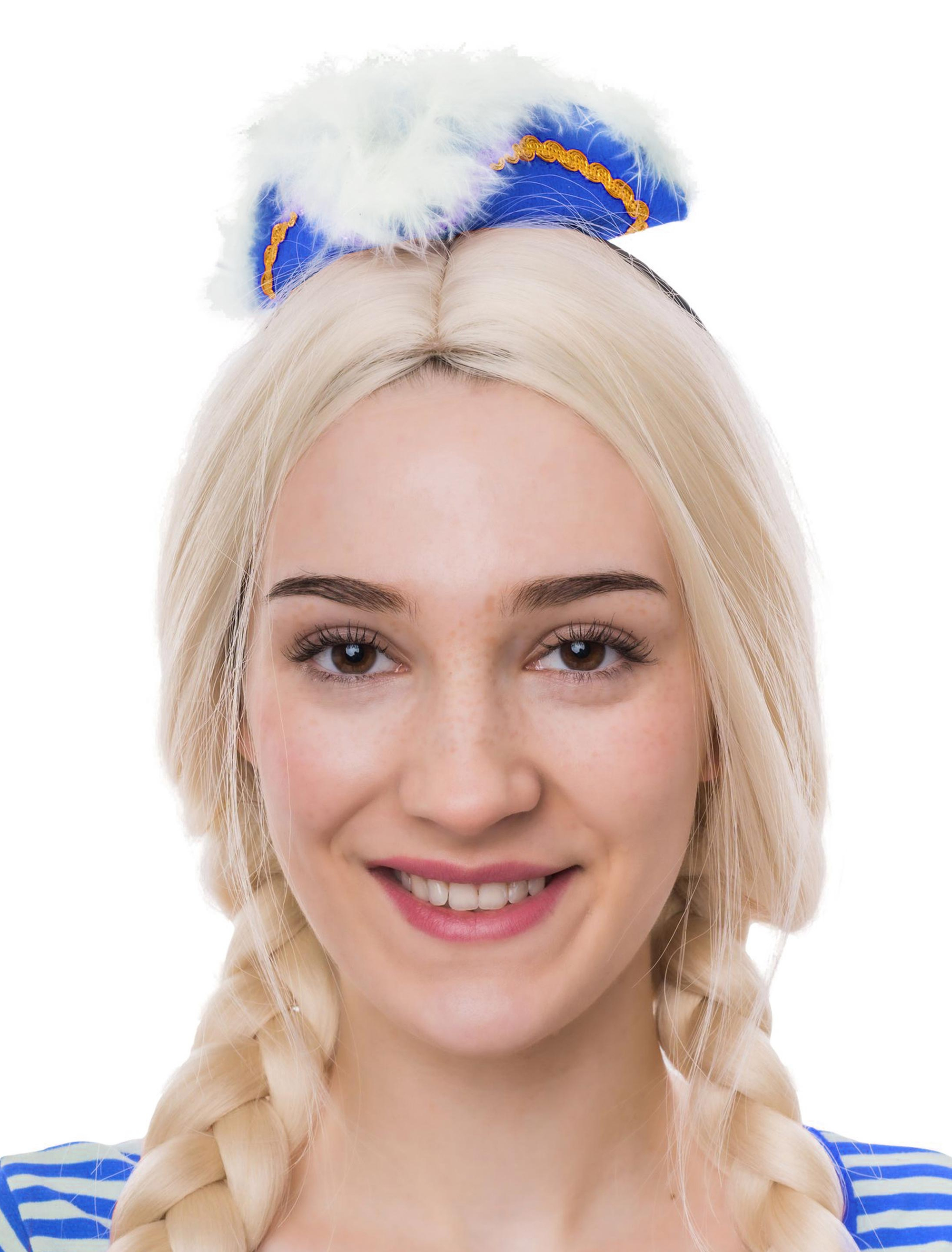 Kostümzubehör Dreispitz Mini Haarband mit Marabu blau