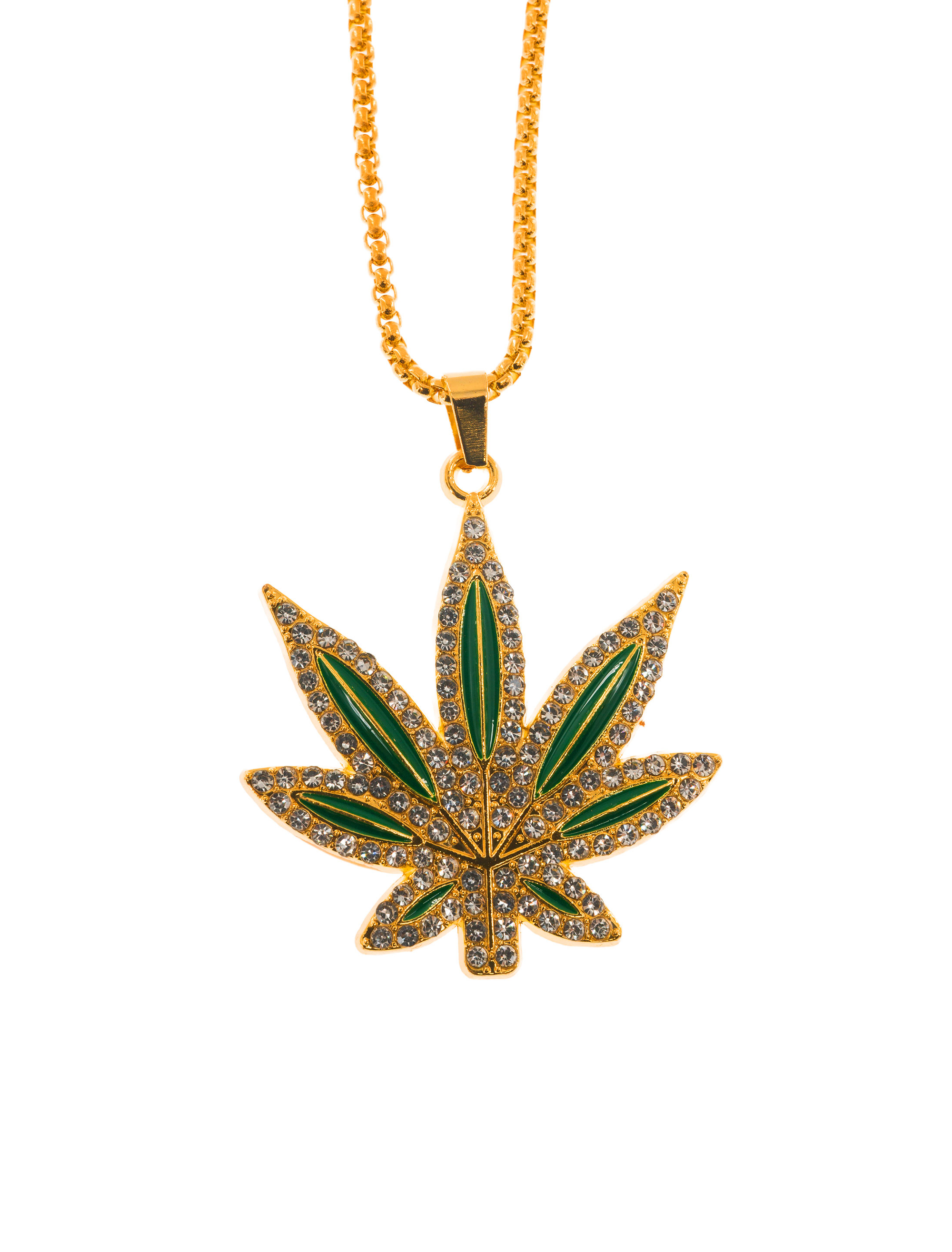 Kostümzubehör Halskette Cannabis mit Strass grün/gold