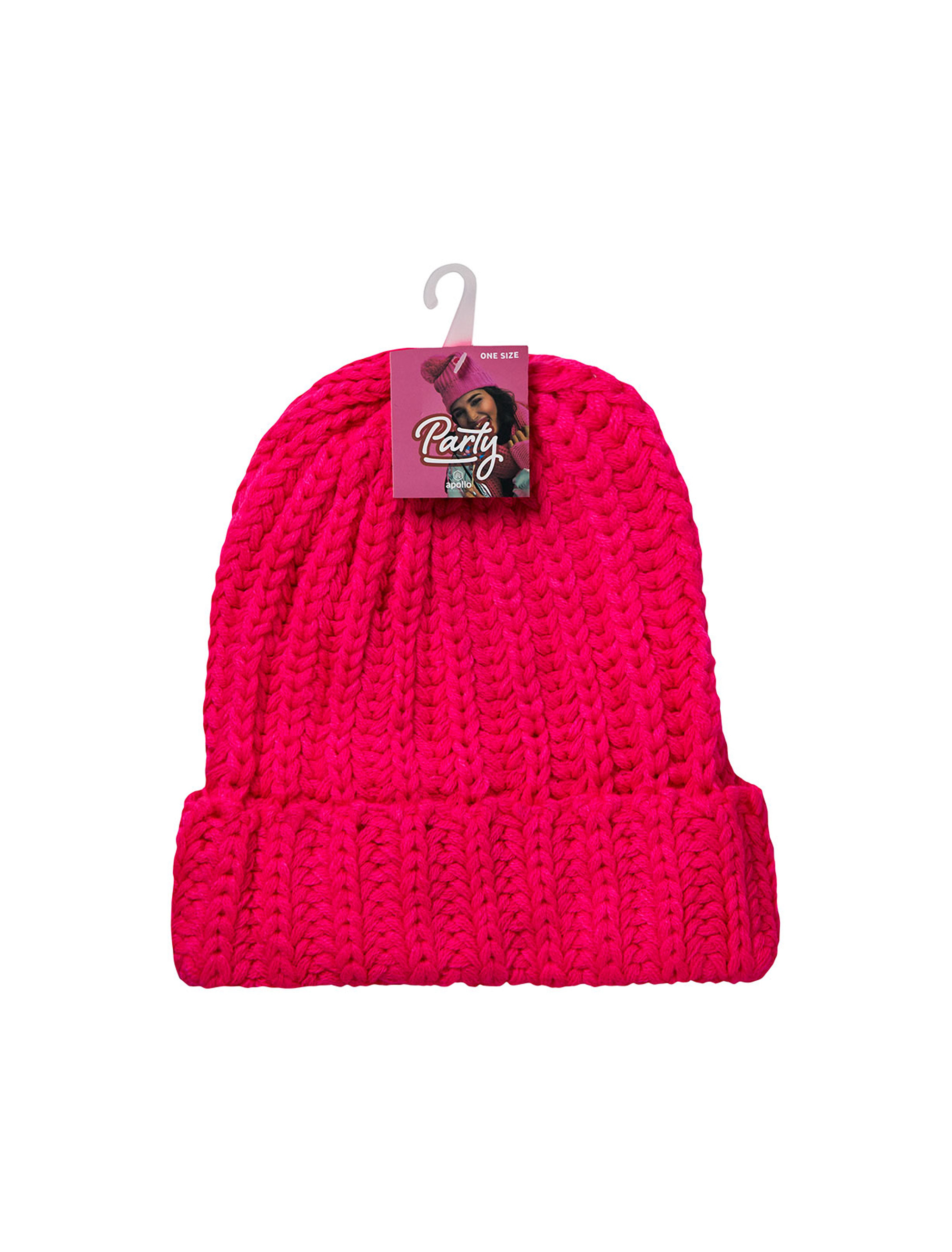 Kostümzubehör Strickmütze neonpink one size