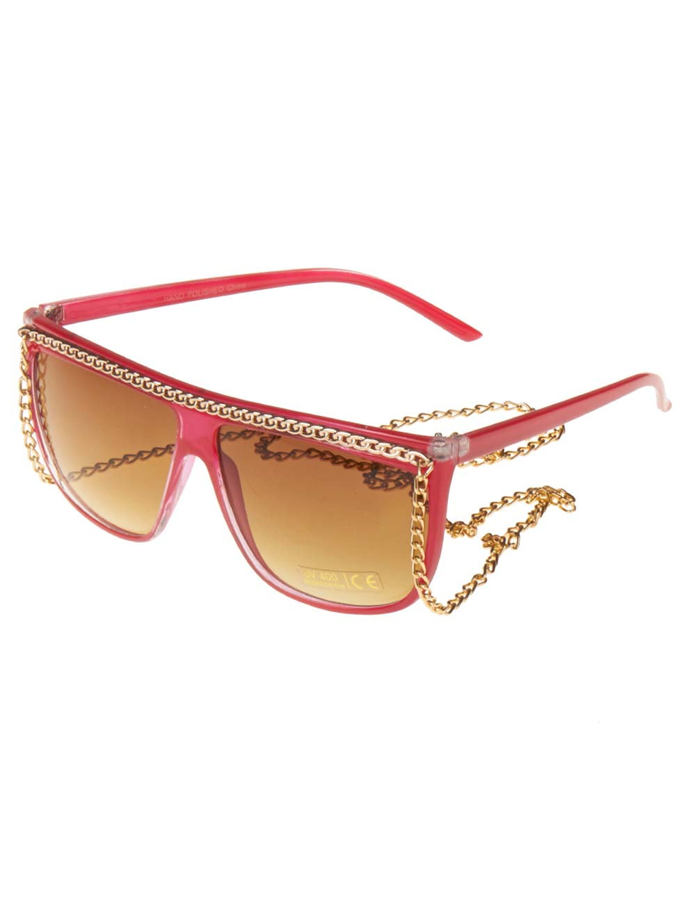 Kostümzubehör Brille mit goldener Kette rot