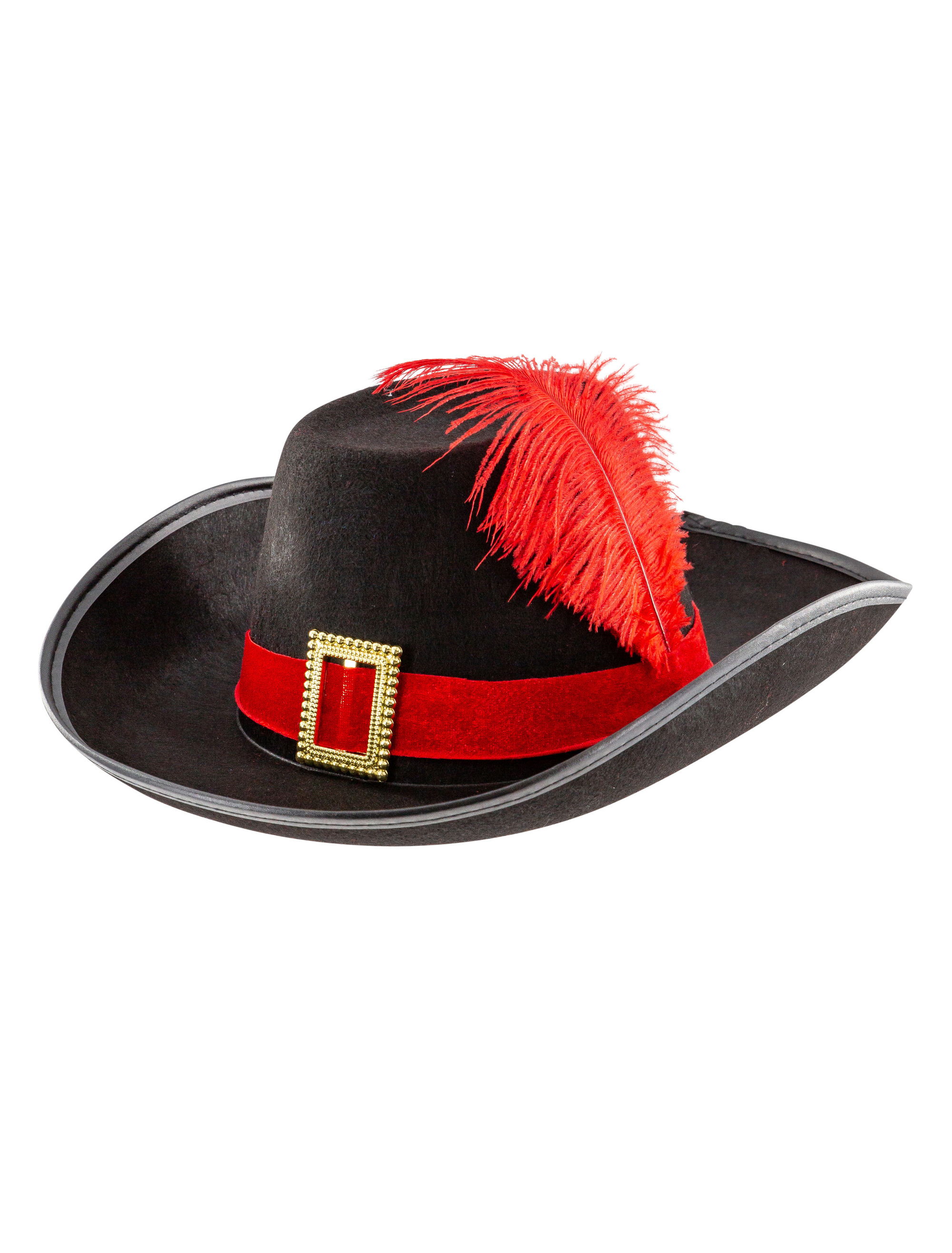 Kostümzubehör Hut Musketier mit Feder rot/schwarz 61
