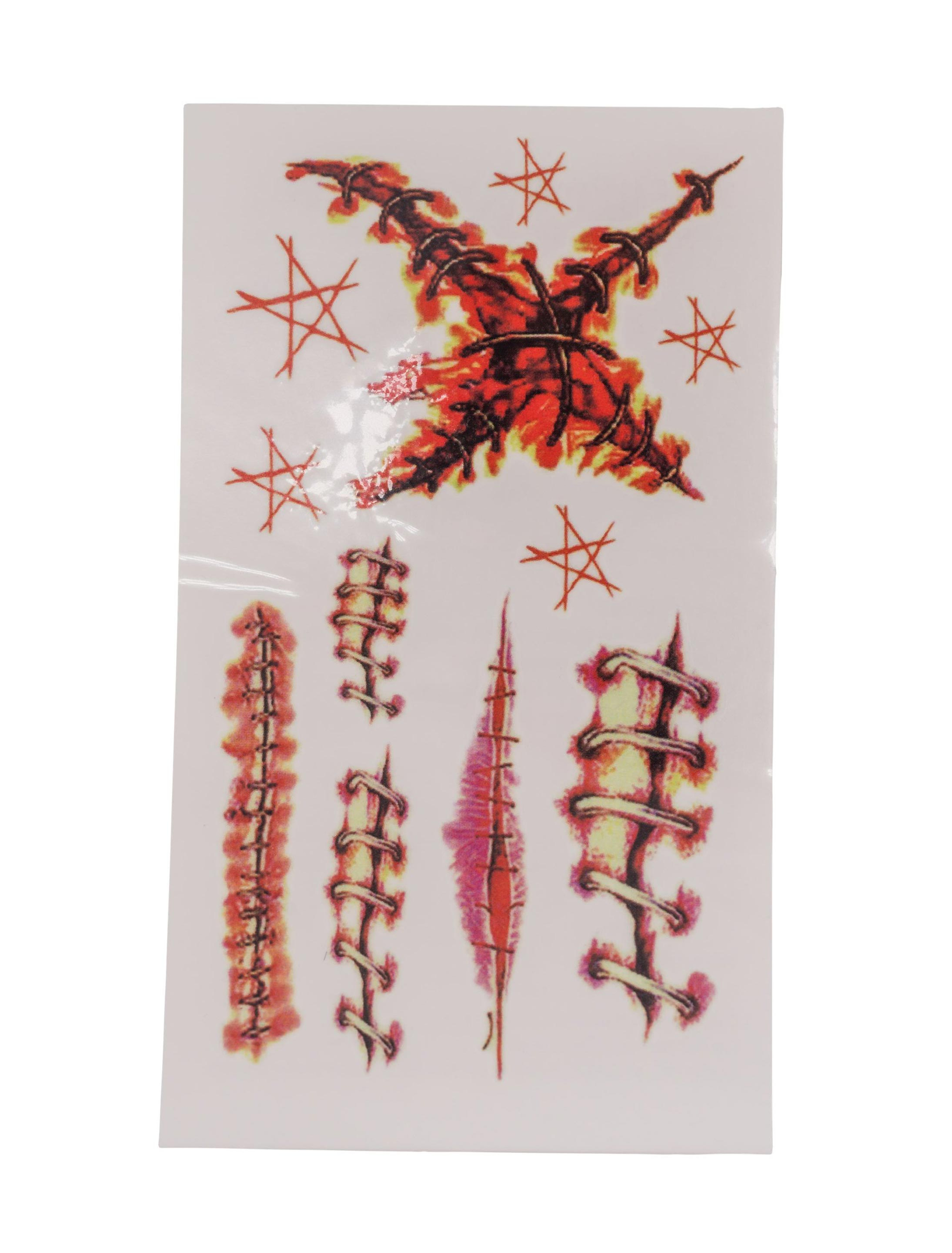 Kostümzubehör Tattoo Narben Mix Pentagramm rot
