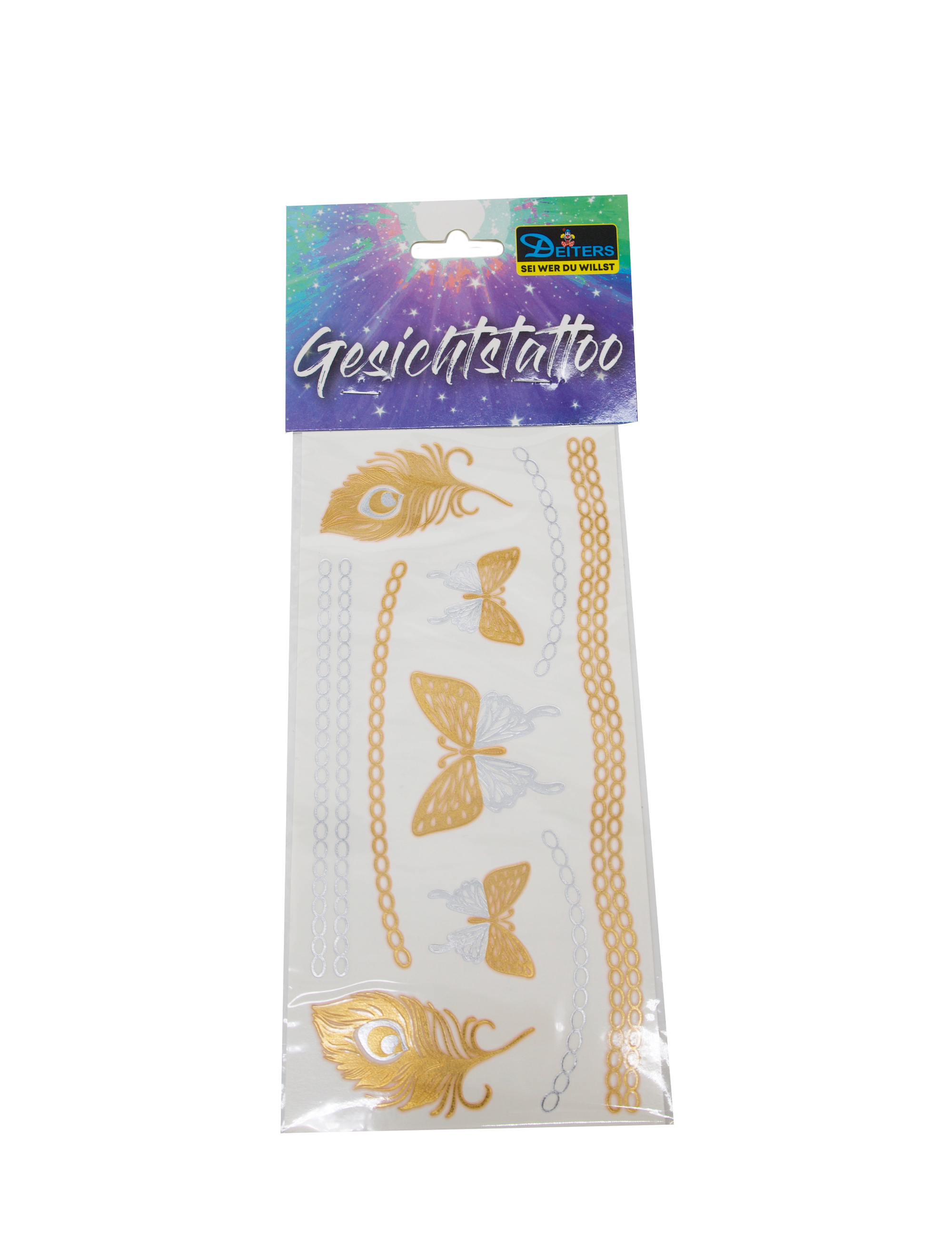 Kostümzubehör Tattoo Schmetterlinge Metallic gold/silber