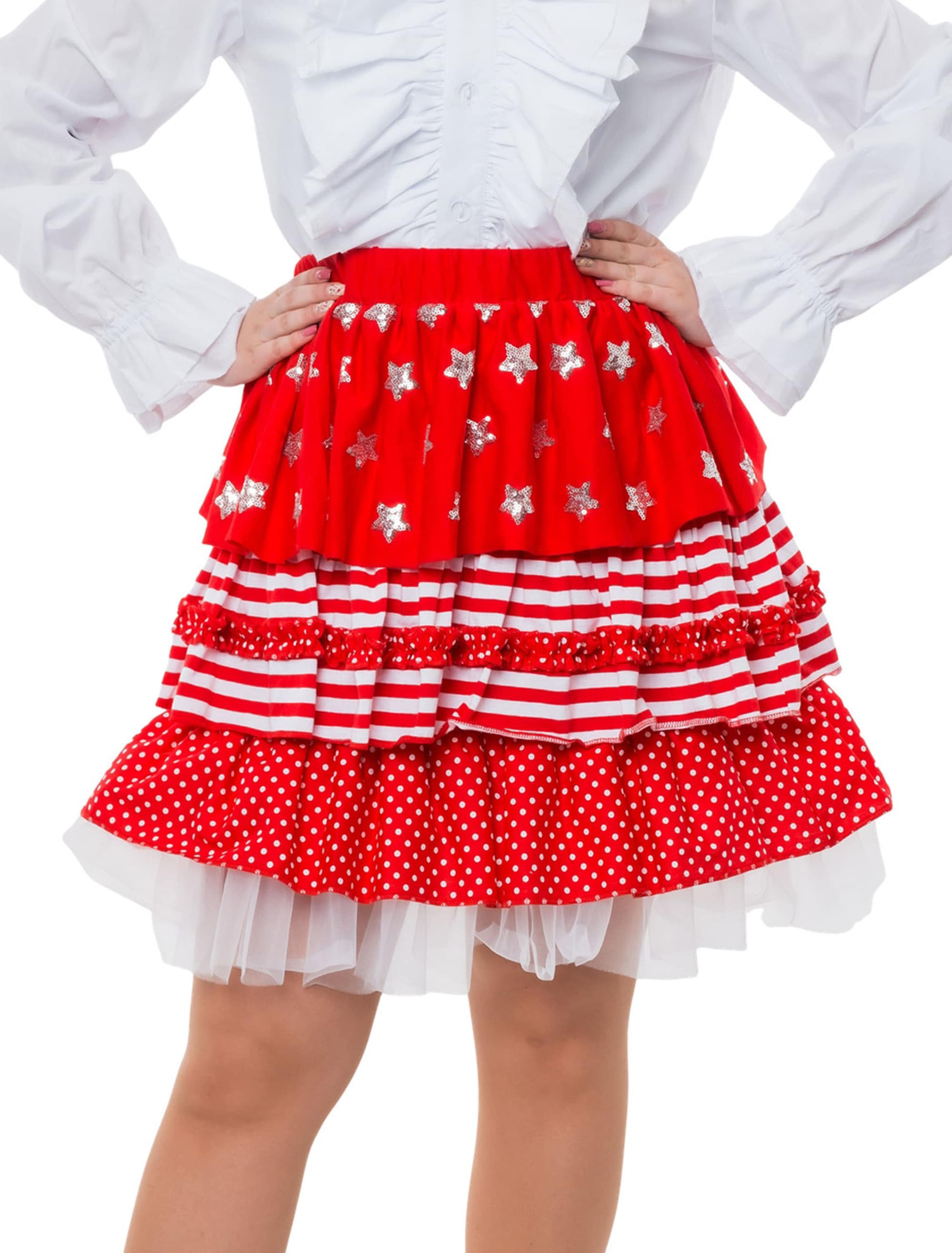 Rock mehrlagig Damen rot/weiß one size