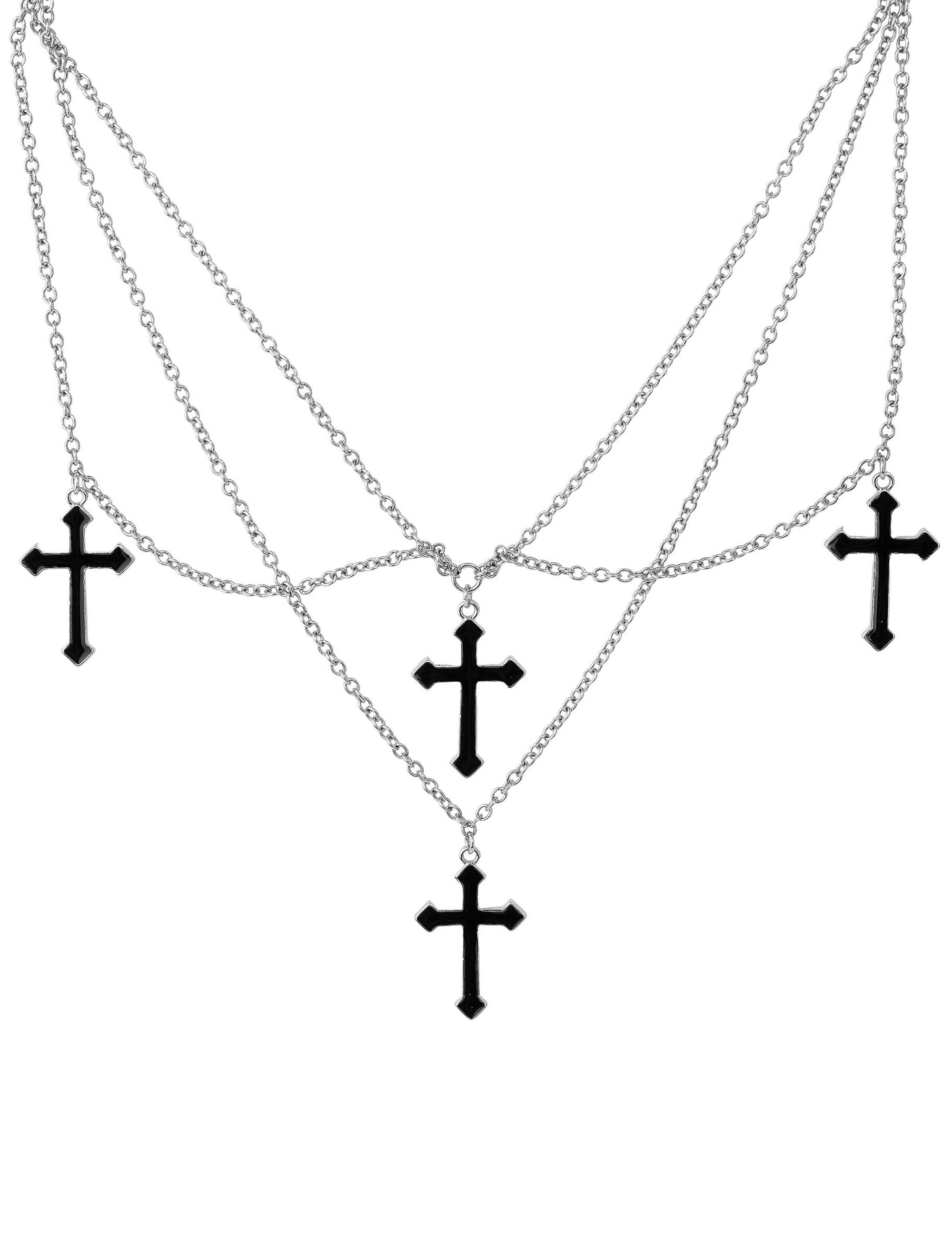 Kostümzubehör Halskette mit Kreuzen schwarz/silber