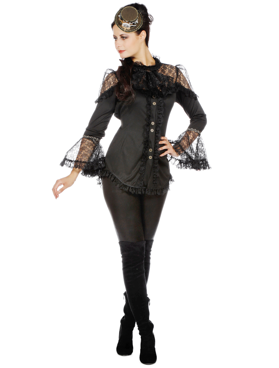 Bluse mit Spitze Damen schwarz 38