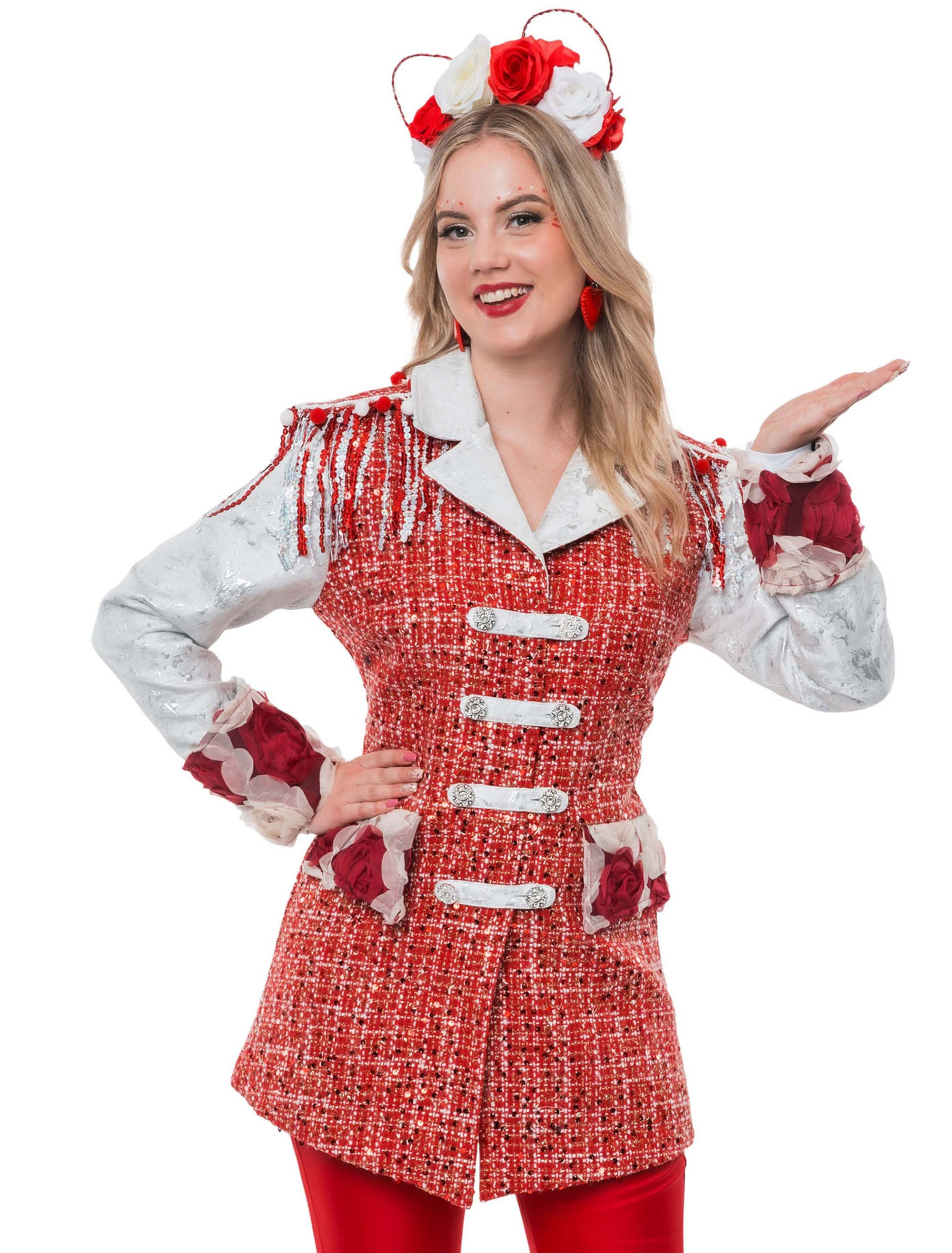 Jacke Premium Tweed-Optik Damen rot/weiß M