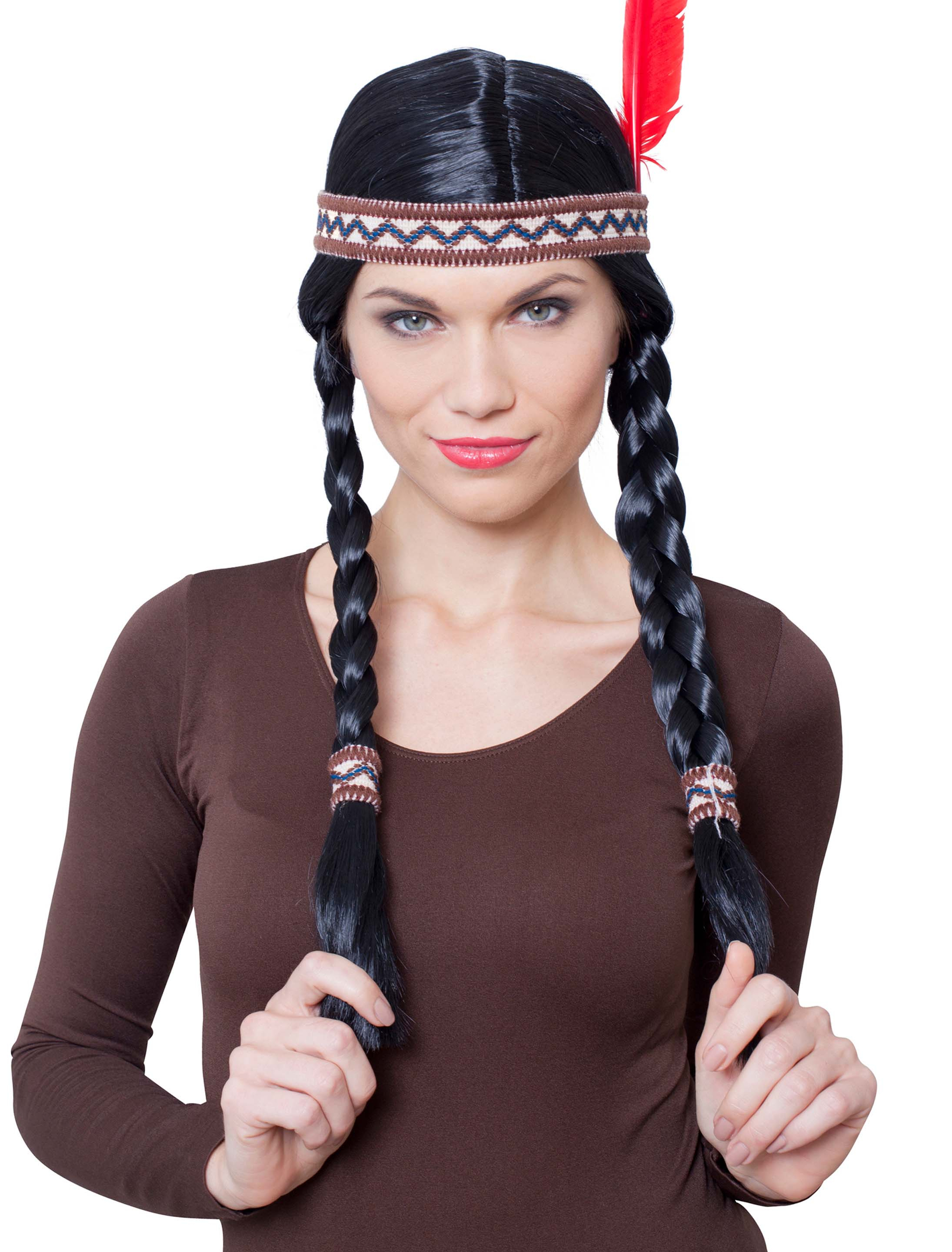 Kostümzubehör Perücke Indianerin Ama mit Haarband schwarz