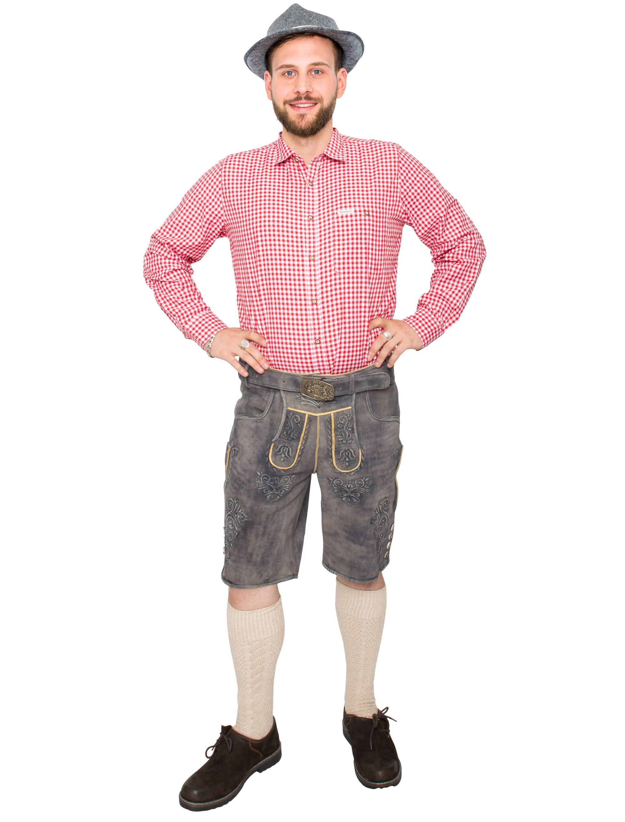 Lederhose kurz Floral Herren grau XL