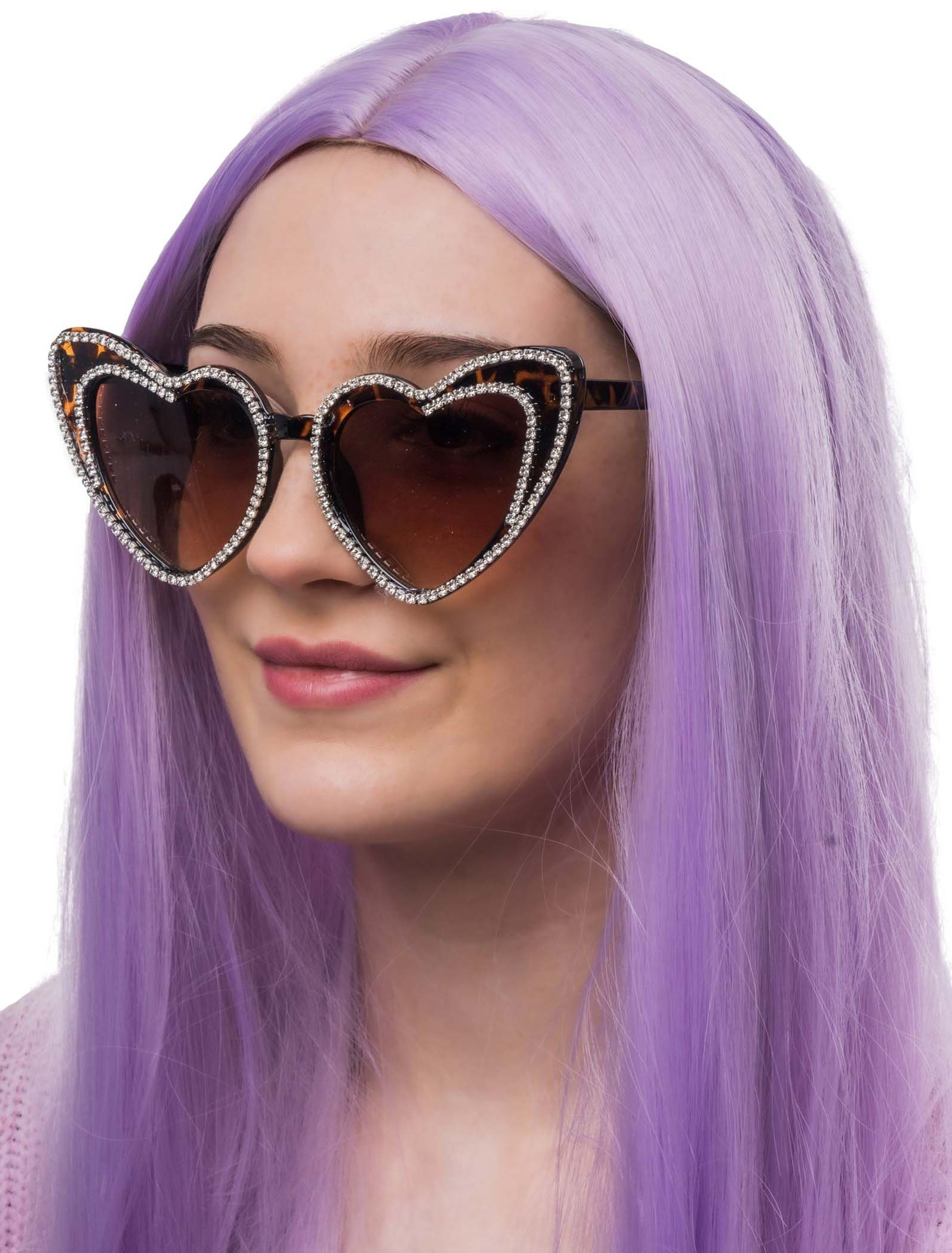 Kostümzubehör Brille Leoprint mit Strass braun