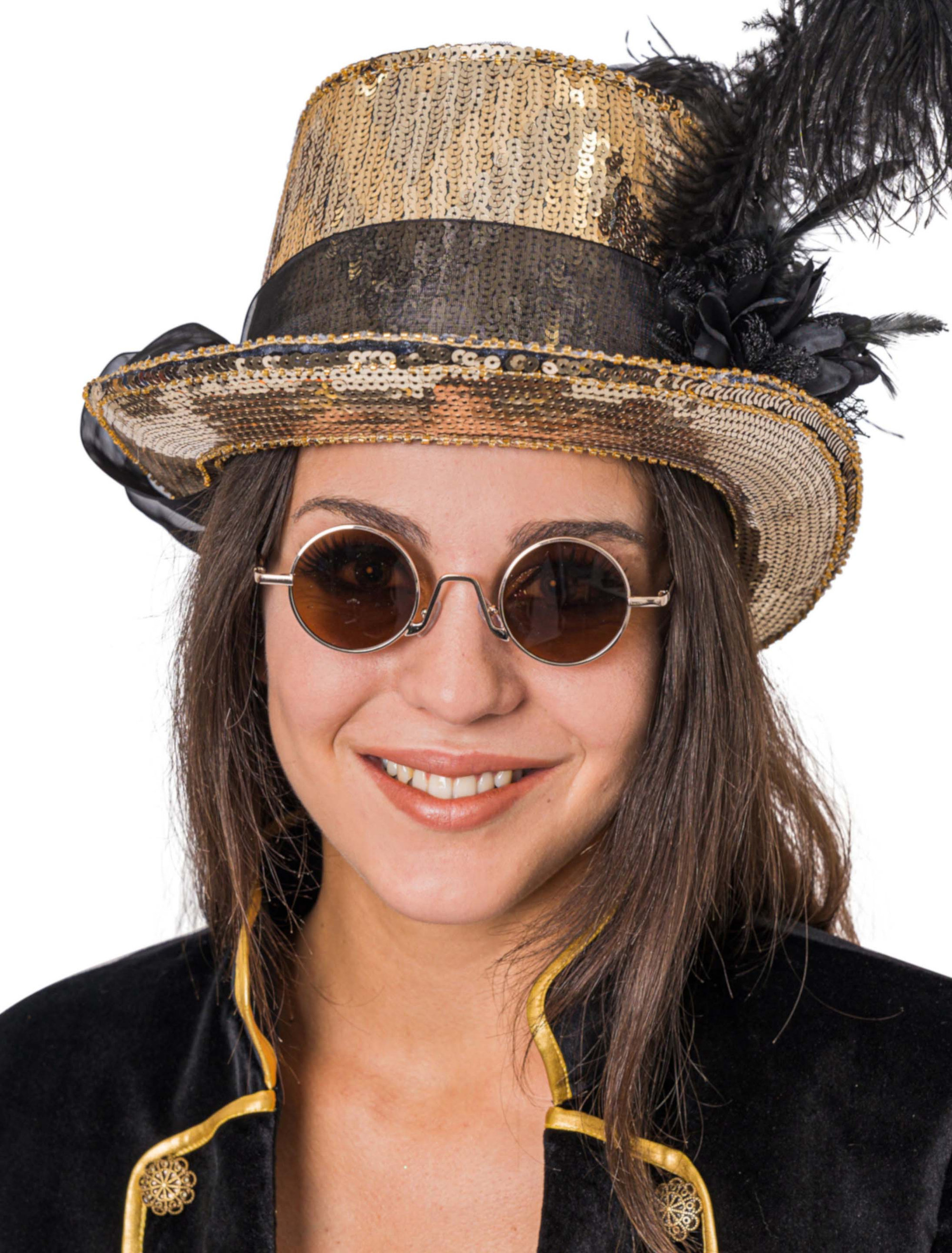 Kostümzubehör Brille rund gold mit Gläsern braun