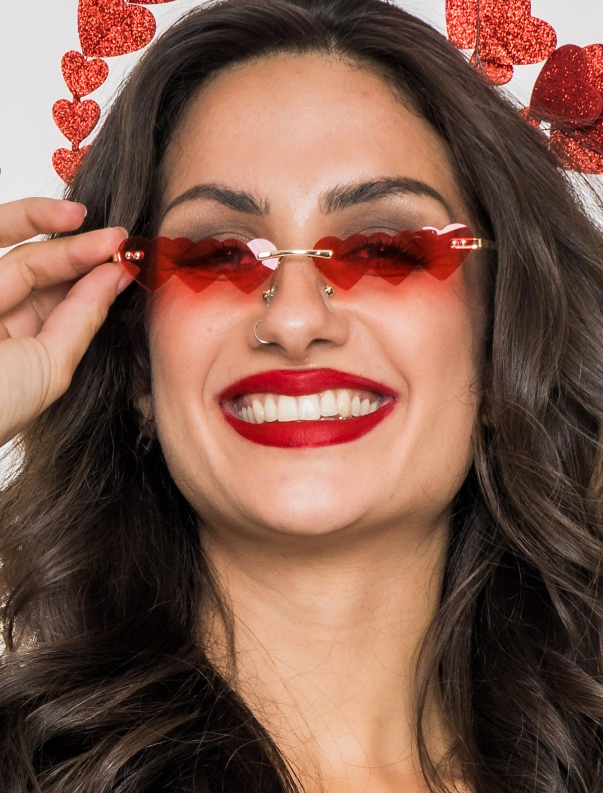 Kostümzubehör Brille mit 3 Herzen rot