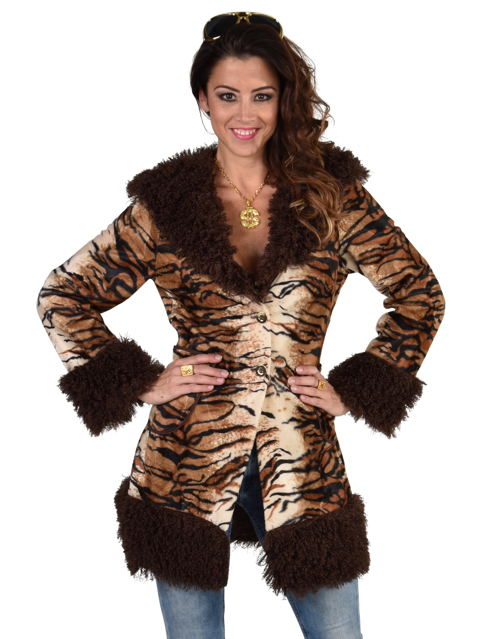 Jacke Tigermuster Damen braun 2XL