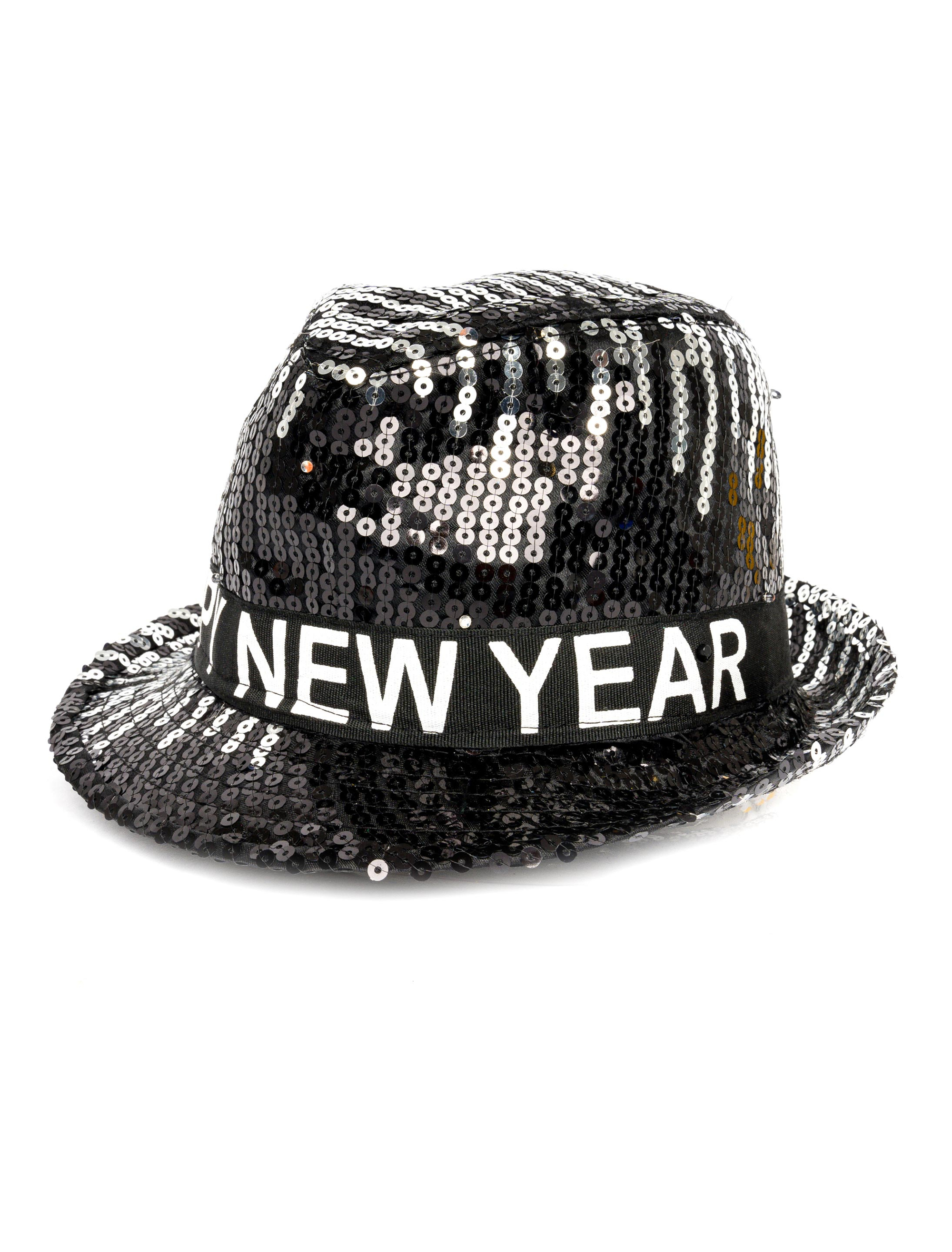 Kostümzubehör Hut Happy New Year mit LED schwarz