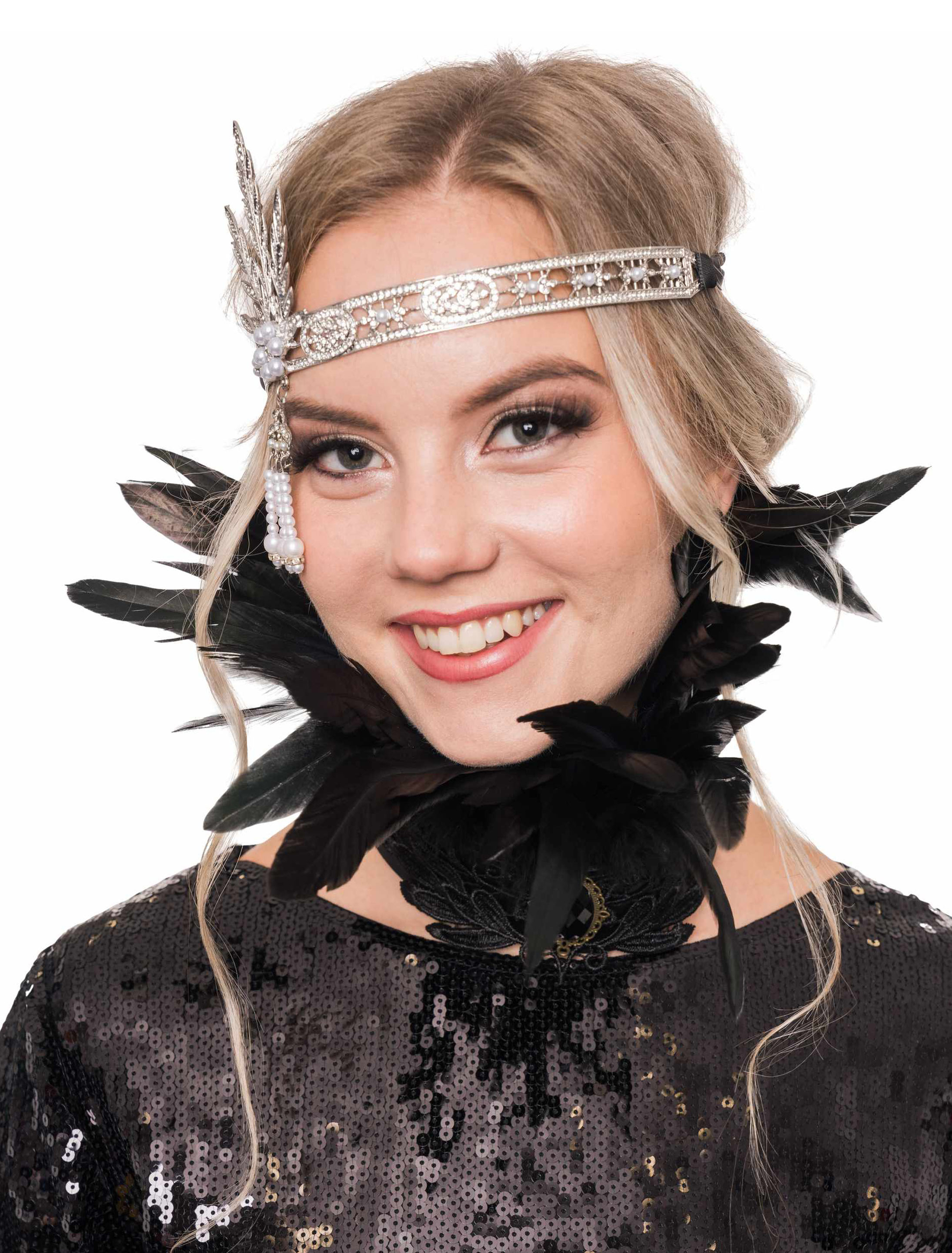 Kostümzubehör Halsband mit Federn schwarz