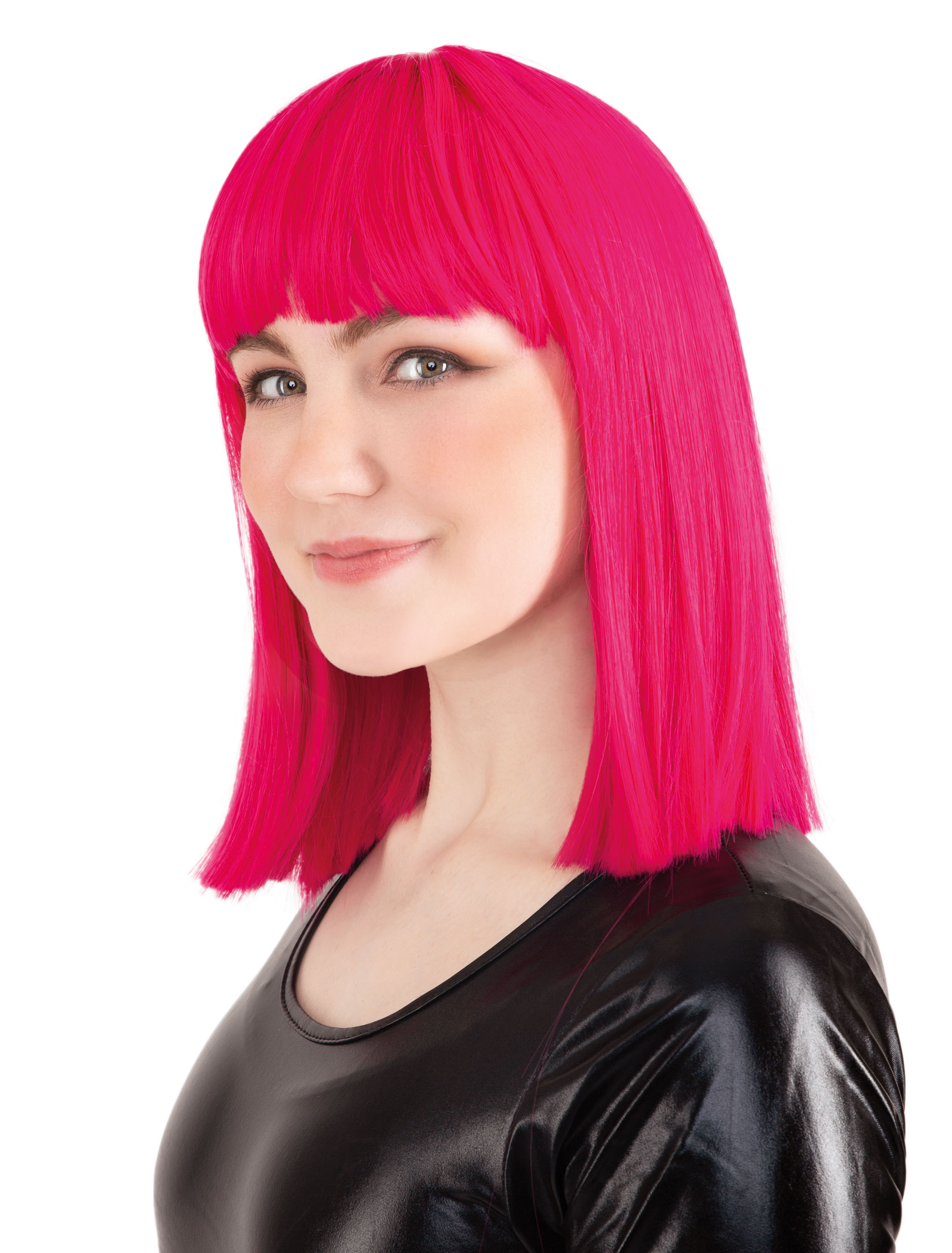 Kostümzubehör Perücke Langhaar glatt mit Pony pink