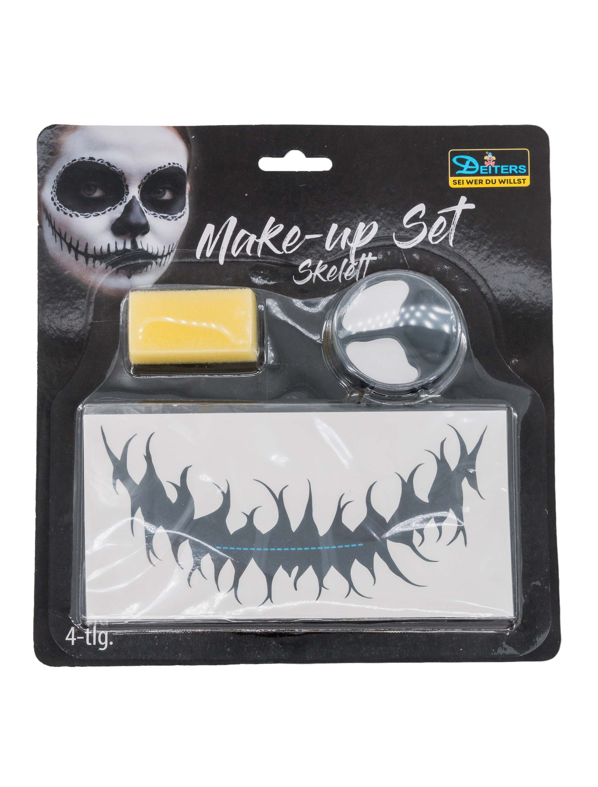 Make-up Set Skelett 4-tlg. schwarz/weiß Schminke für Karneval & Fasching