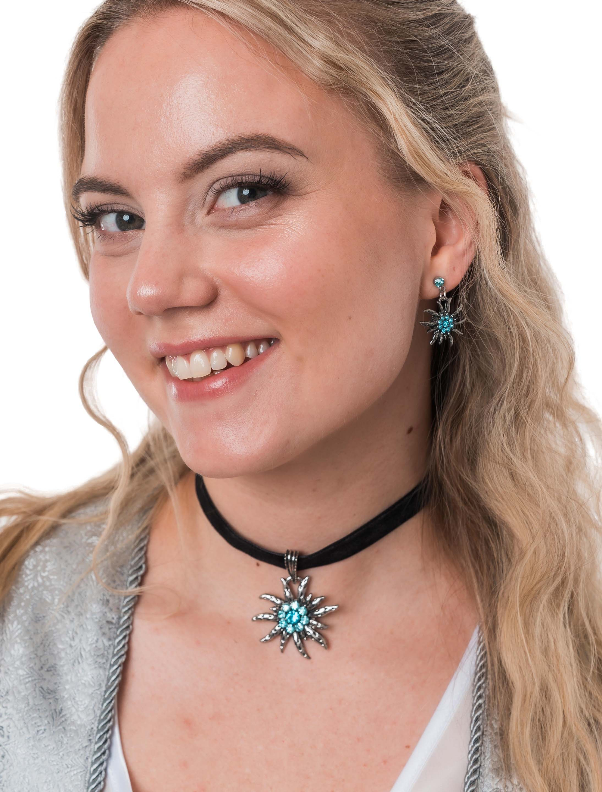 Kostümzubehör Schmuckset Edelweiß Kette & Ohrringe