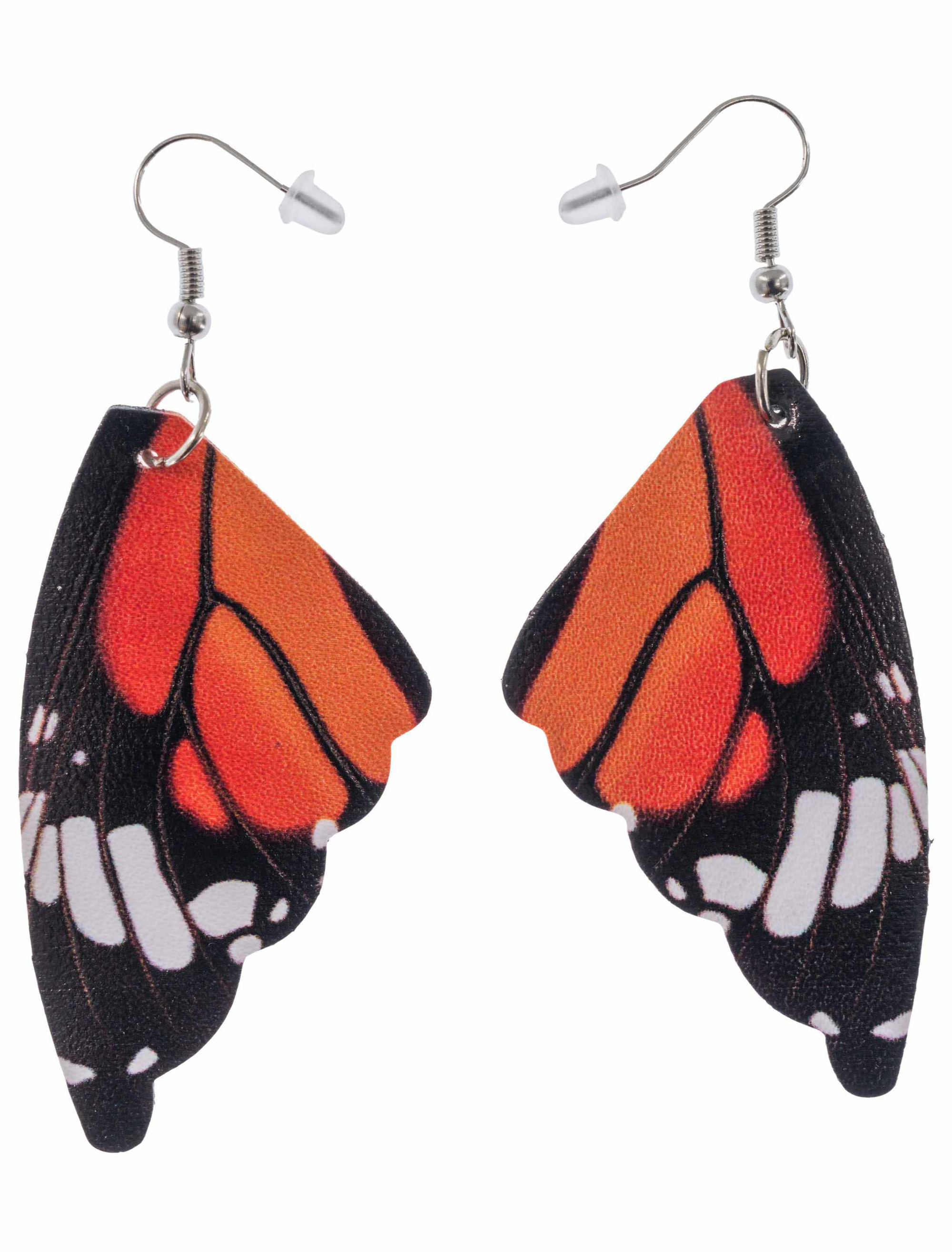 Kostümzubehör Ohrringe Schmetterling orange/schwarz