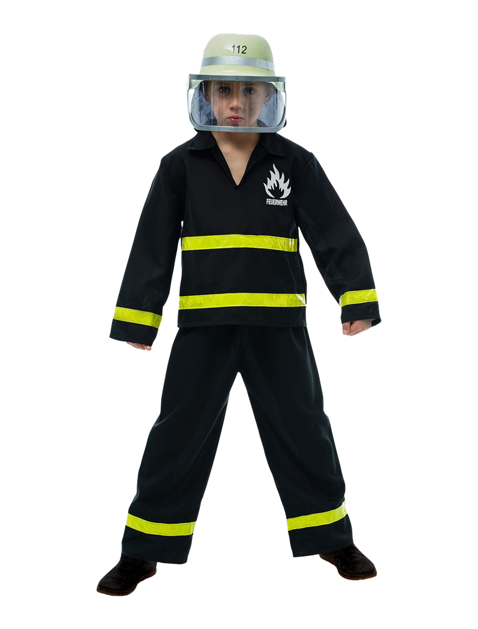 Feuerwehrmann 2-tlg. Kinder schwarz 140/152