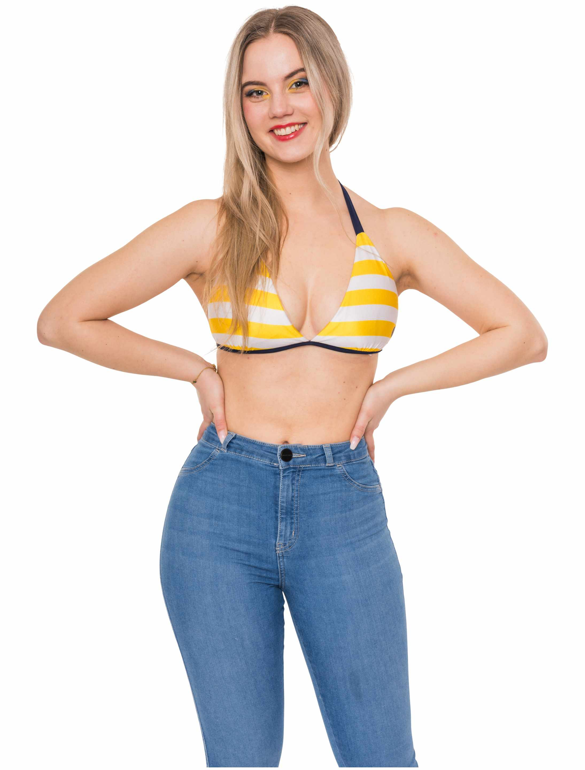 JIS Bikini Top Jeck im Sunnesching Damen gelb/weiß M
