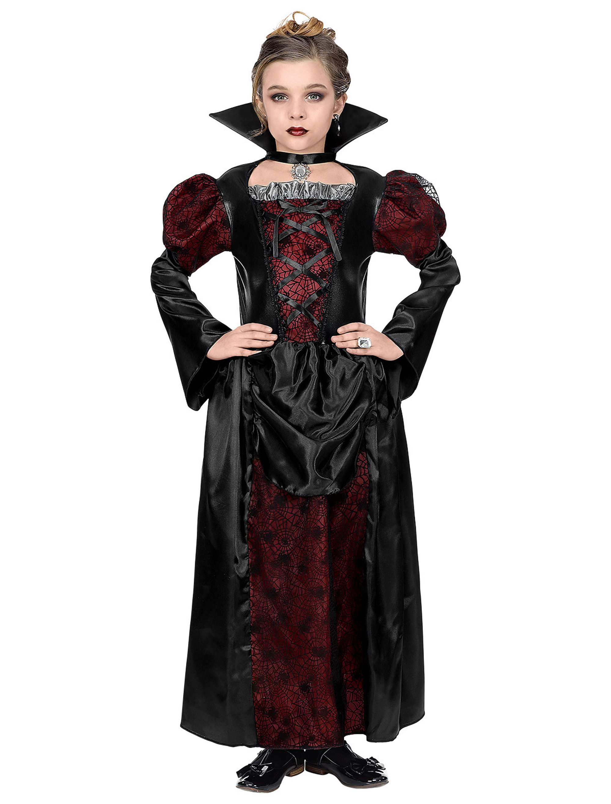 Kleid Vampirin Kinder Mädchen schwarz/rot 140