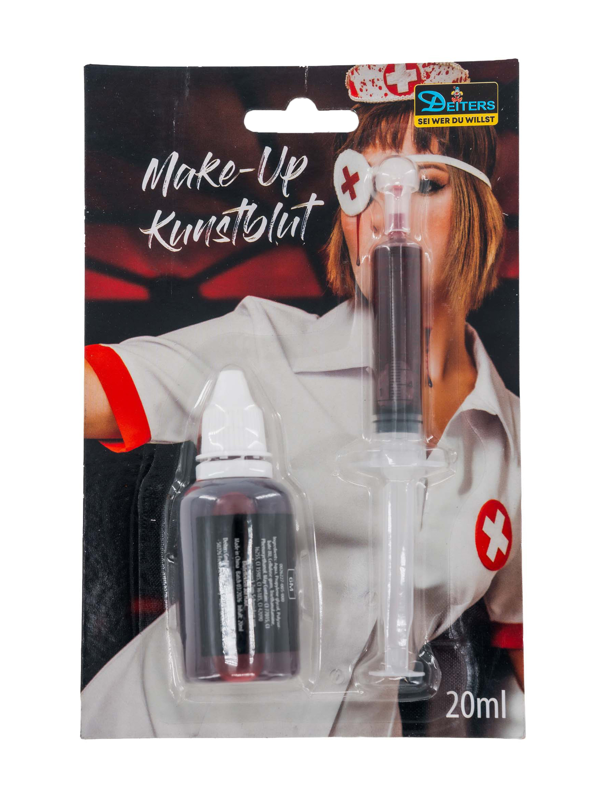 Make-Up Kunstblut mit Spritze 20ml rot Schminke für Karneval & Fasching