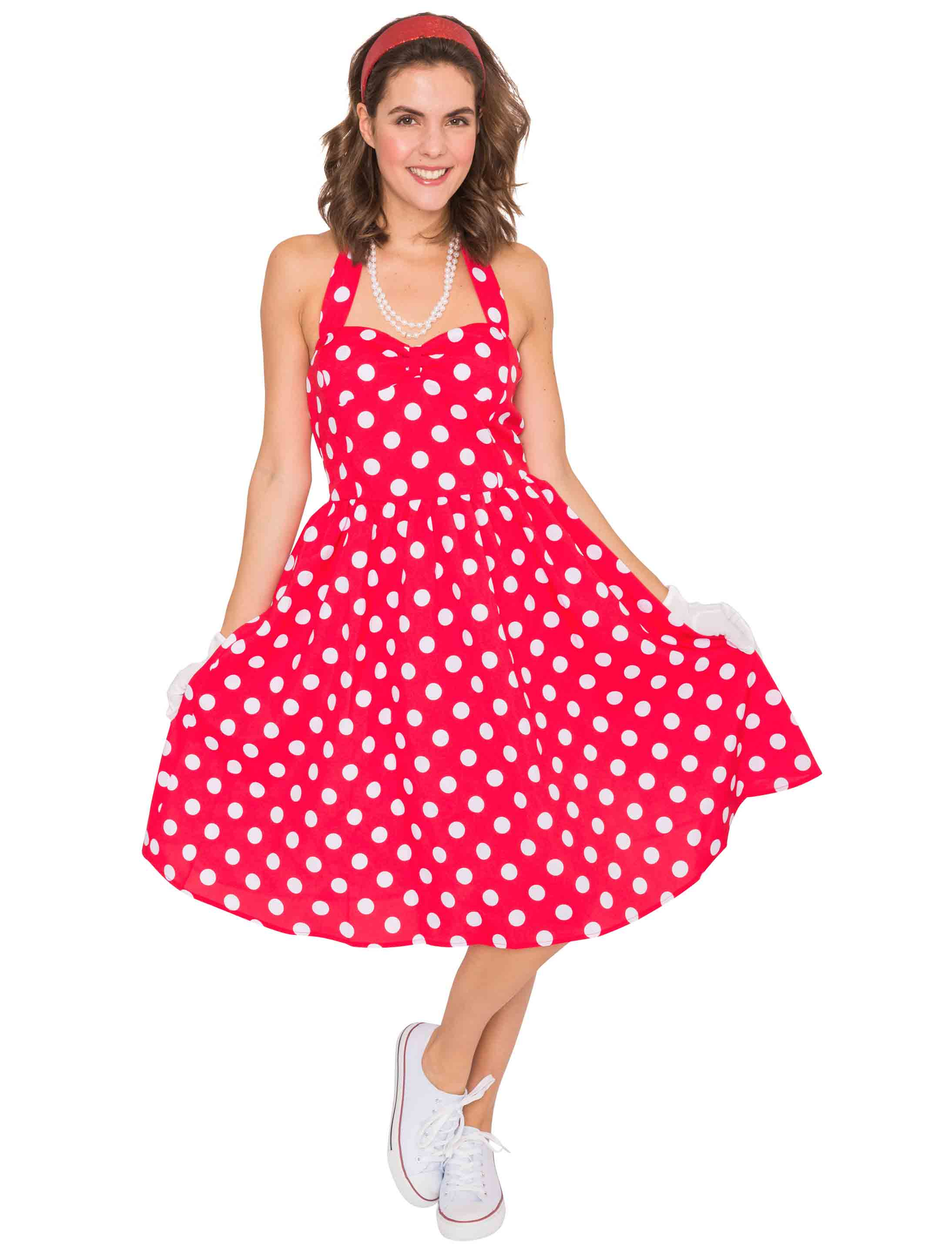 Kleid 50er gepunktet rot/weiß 44