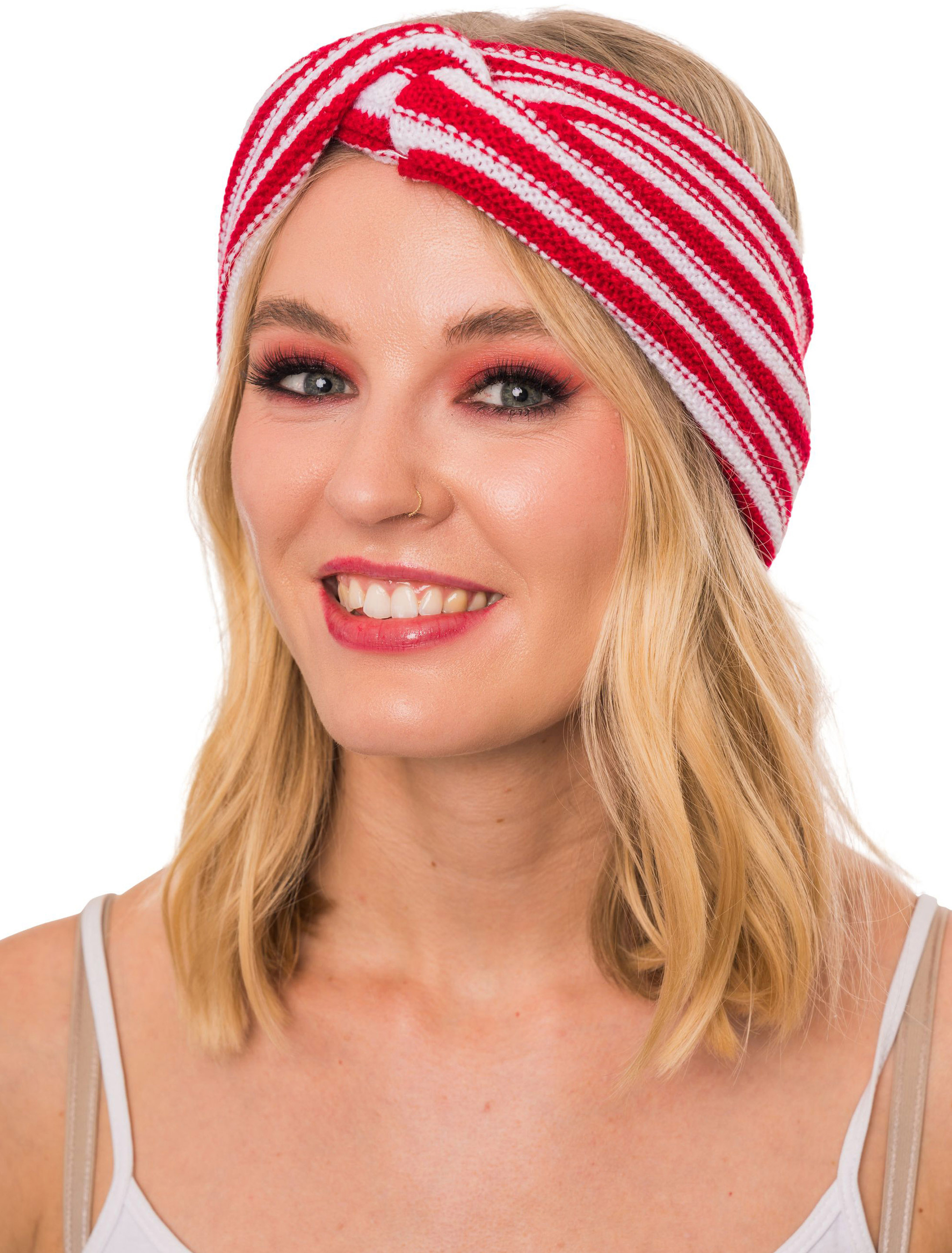 Kostümzubehör Kopfband gestrickt Damen rot/weiß one size