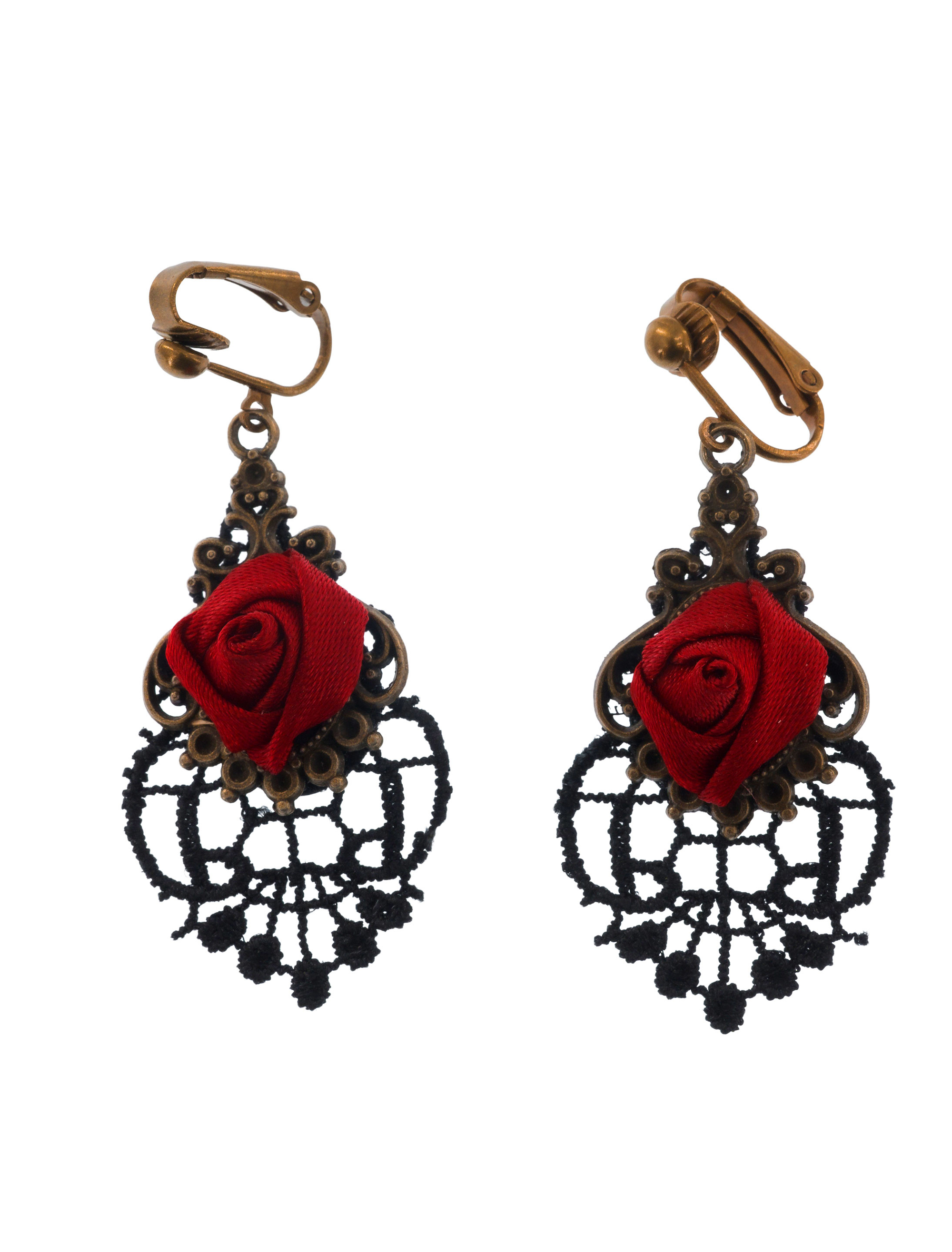 Kostümzubehör Ohrclips Gothic Rose schwarz/rot