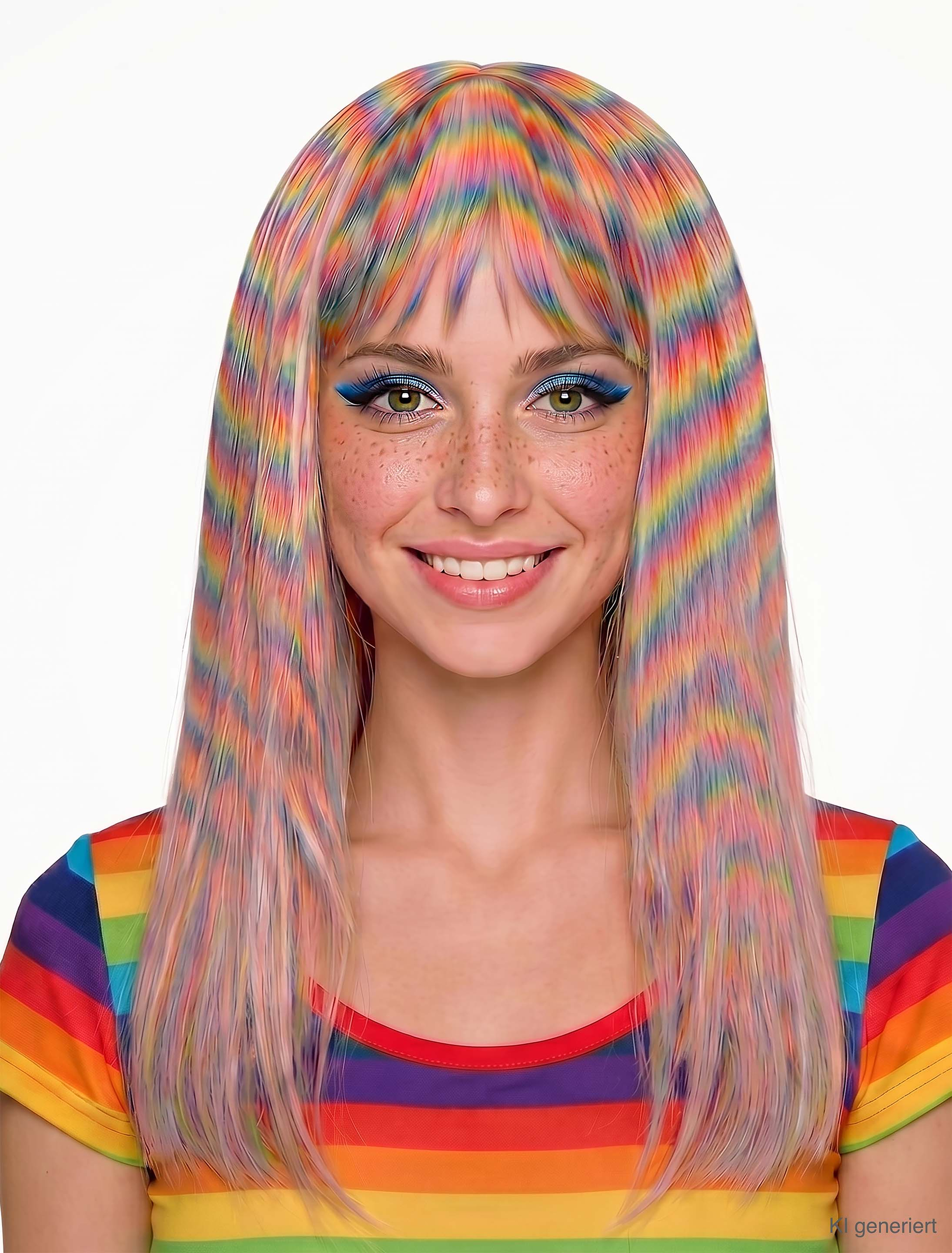 Kostümzubehör Perücke Langhaar wellig rainbow