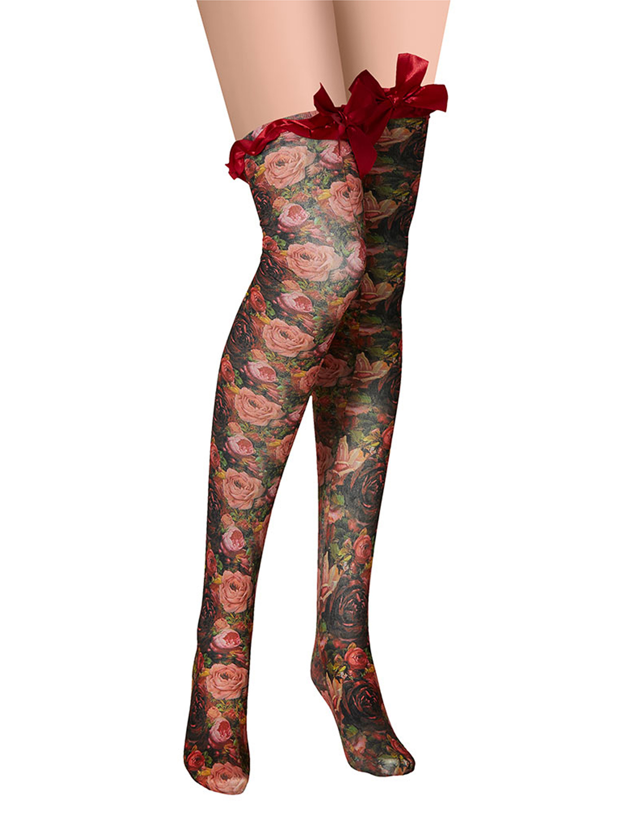 Kostümzubehör Overknee Strümpfe mit Schleife Blumen Damen bunt one size Farbe: bunt