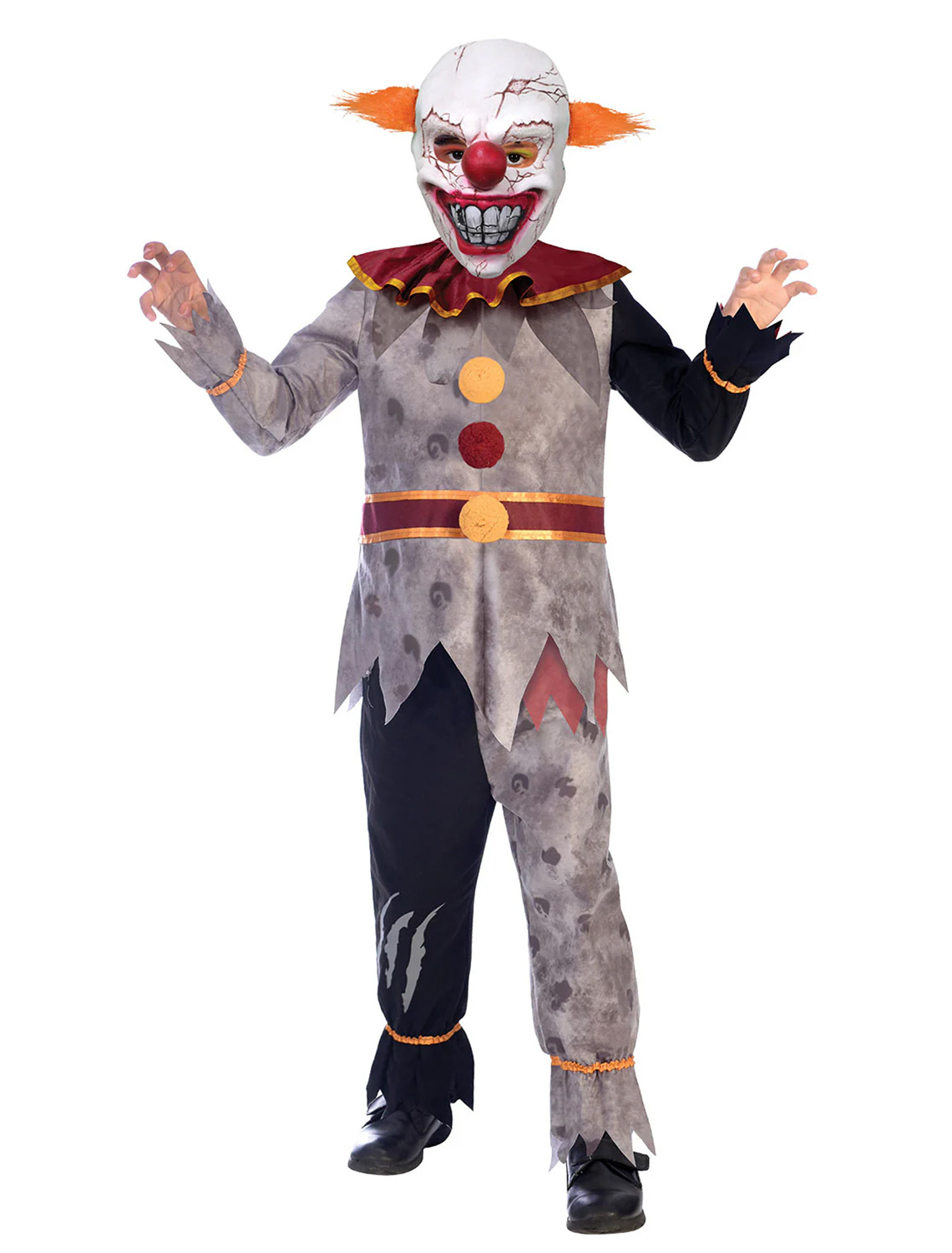Kostüm böser Clown 3-tlg. Kinder schwarz/grau 10-12 Jahre