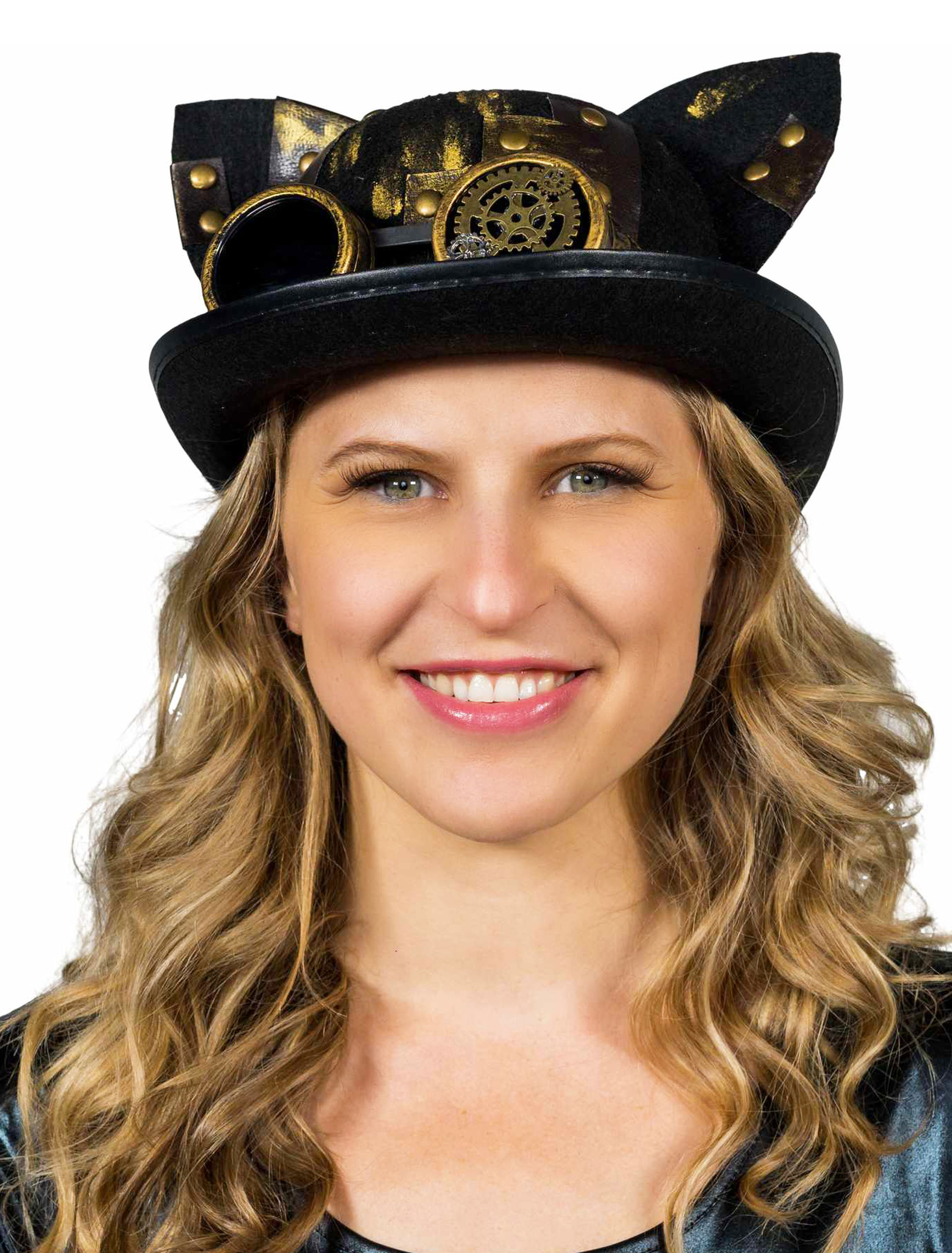 Kostümzubehör Hut Steampunk mit Brille schwarz/grün