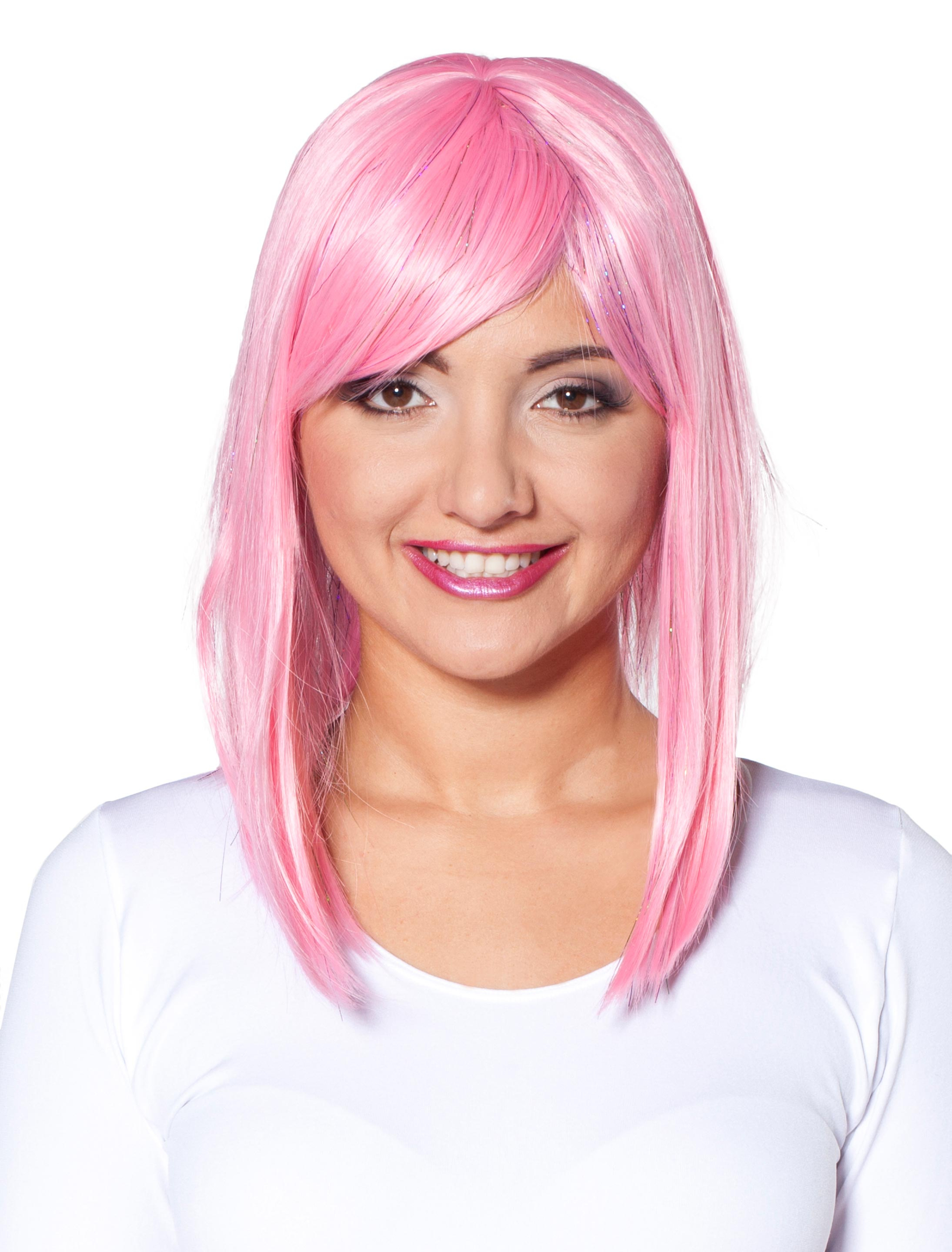 Kostümzubehör Kostümzubehör Perücke long Bob mit Pony pink one size