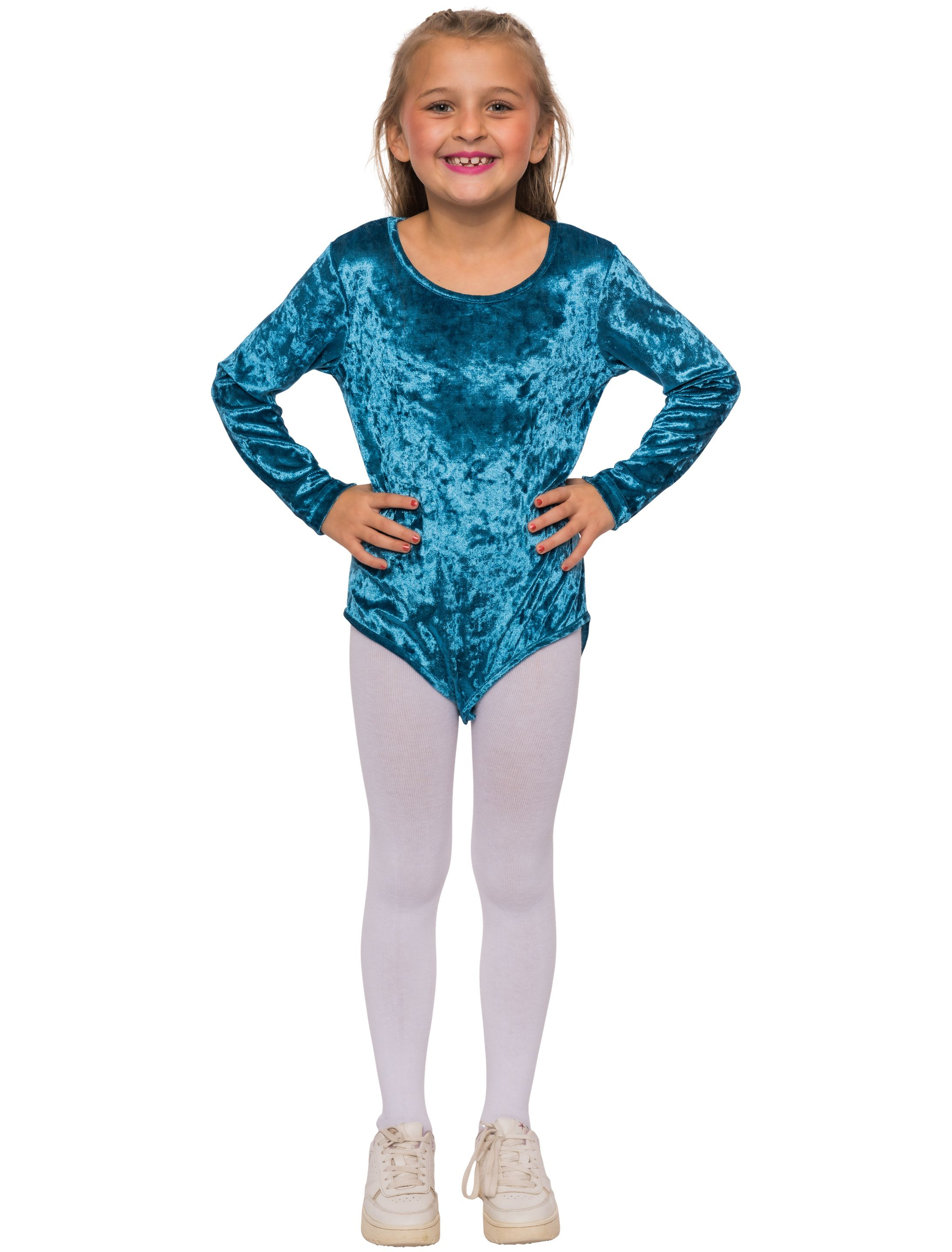 Body langarm Samt Kinder türkis 116-128