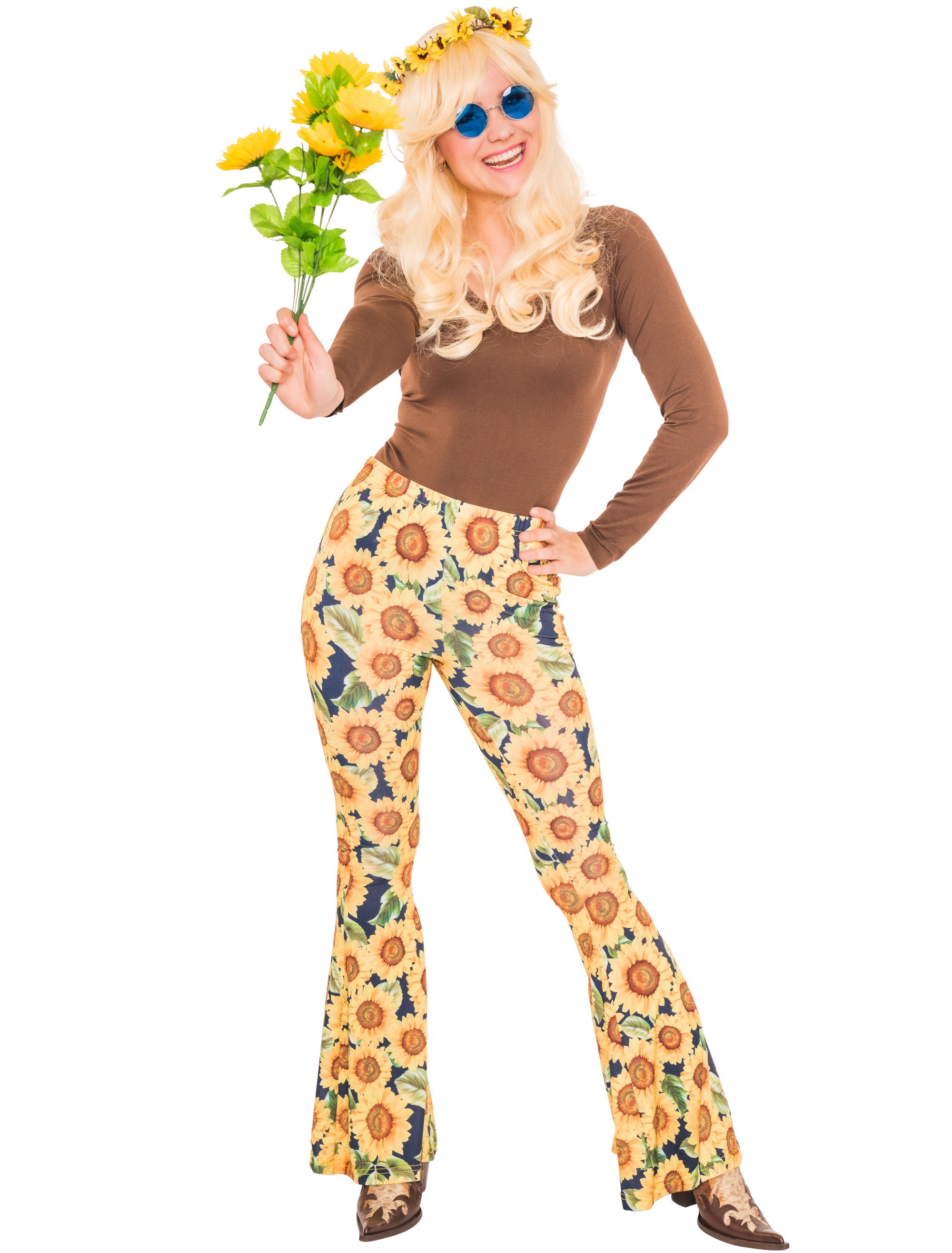 Hose 70erJahre Sonnenblumen Damen gelb L/XL