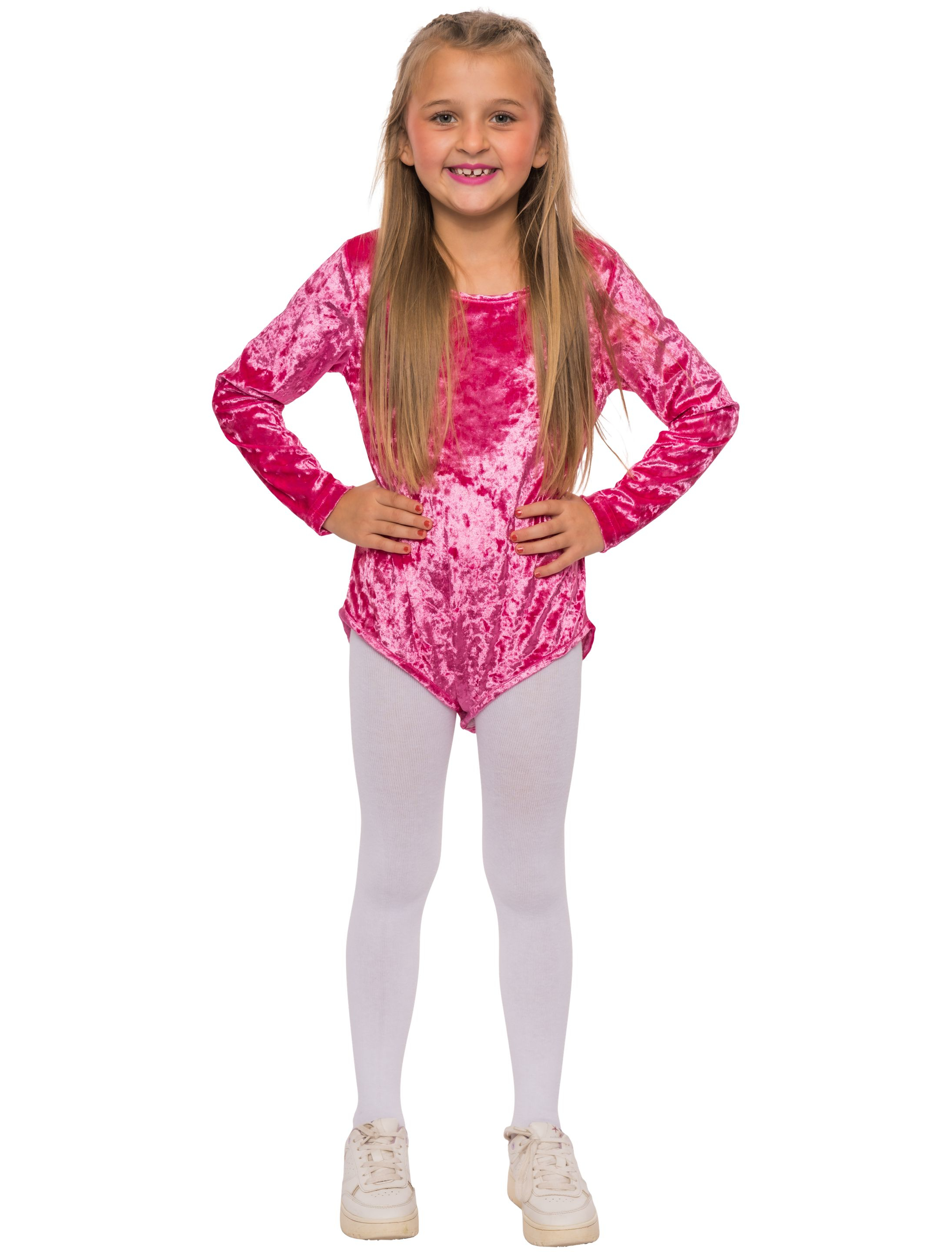 Body langarm Samt Kinder pink 116-128