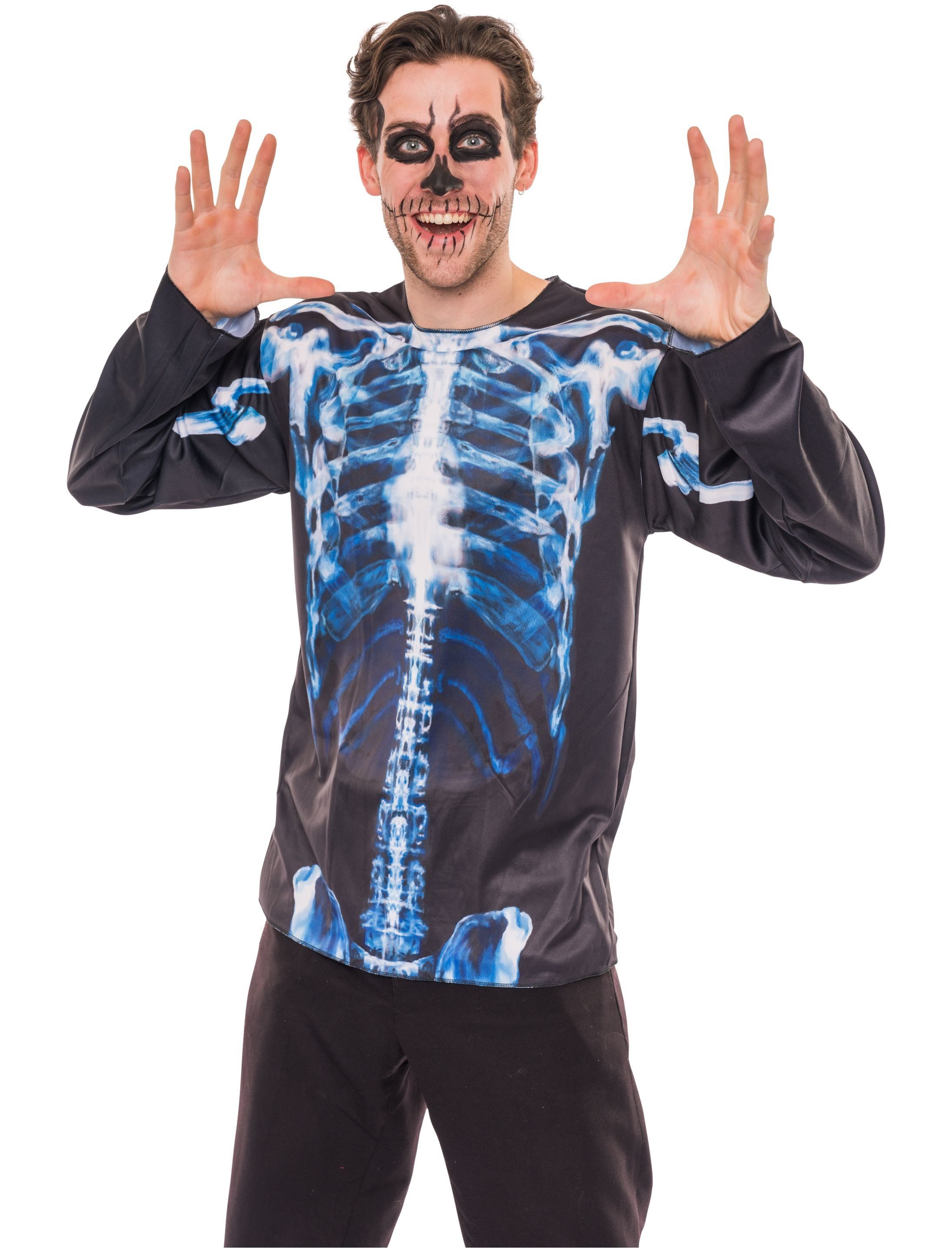 T-Shirt Skelett langarm Herren schwarz XL