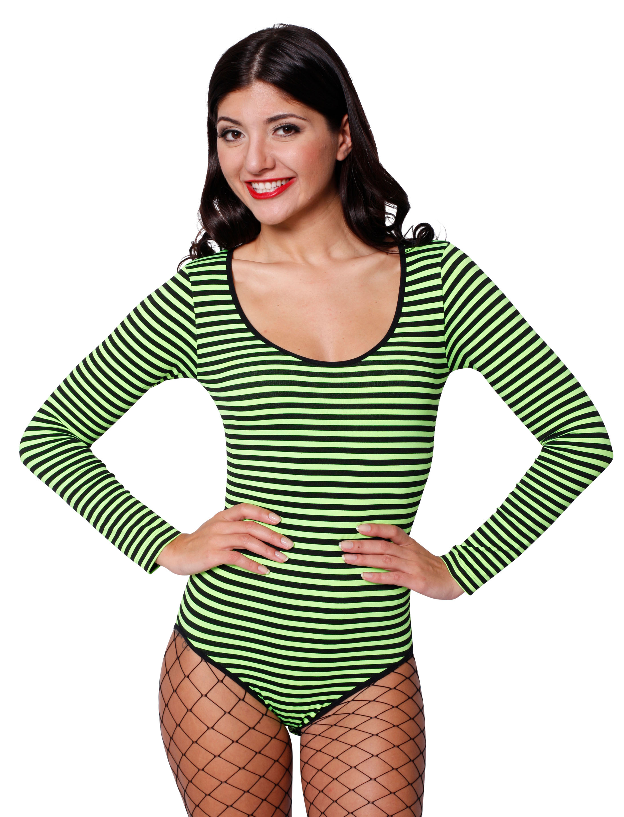 Body langarm Damen neongrün/schwarz L/XL