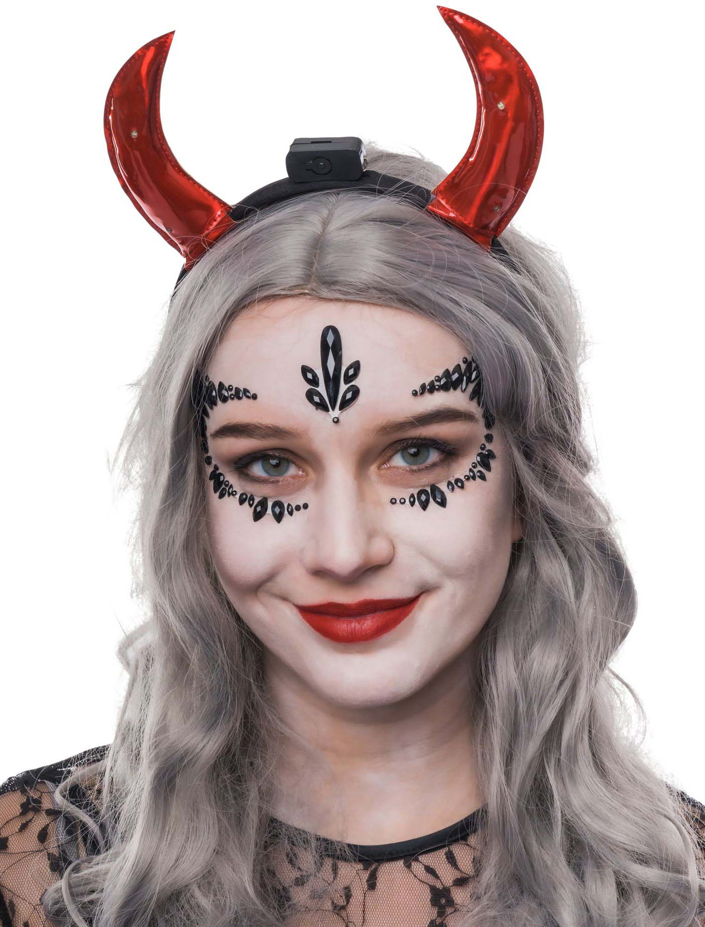 Kostümzubehör Haarreif Teufel leuchtend schwarz/rot