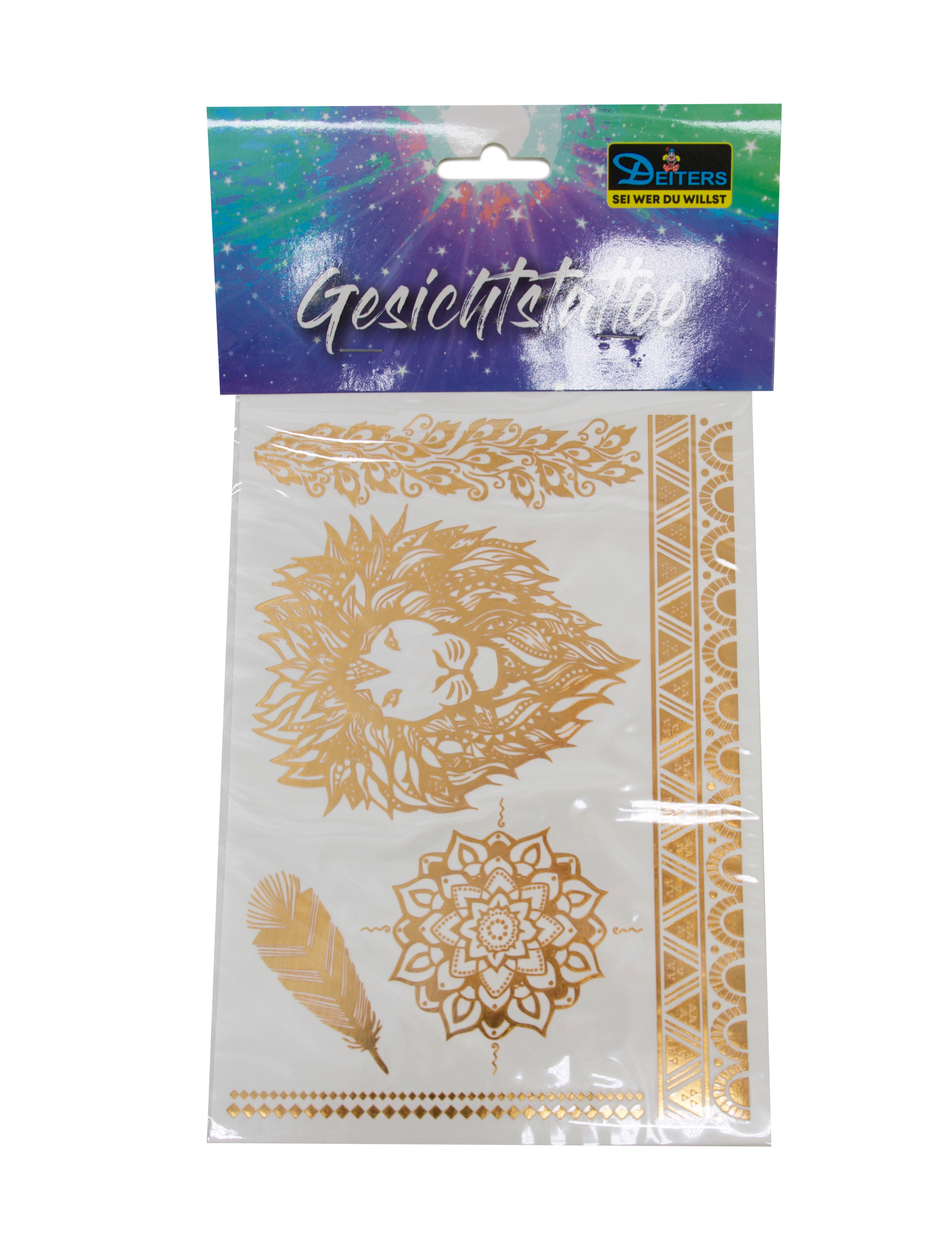 Kostümzubehör Tattoo Lion Metallic gold