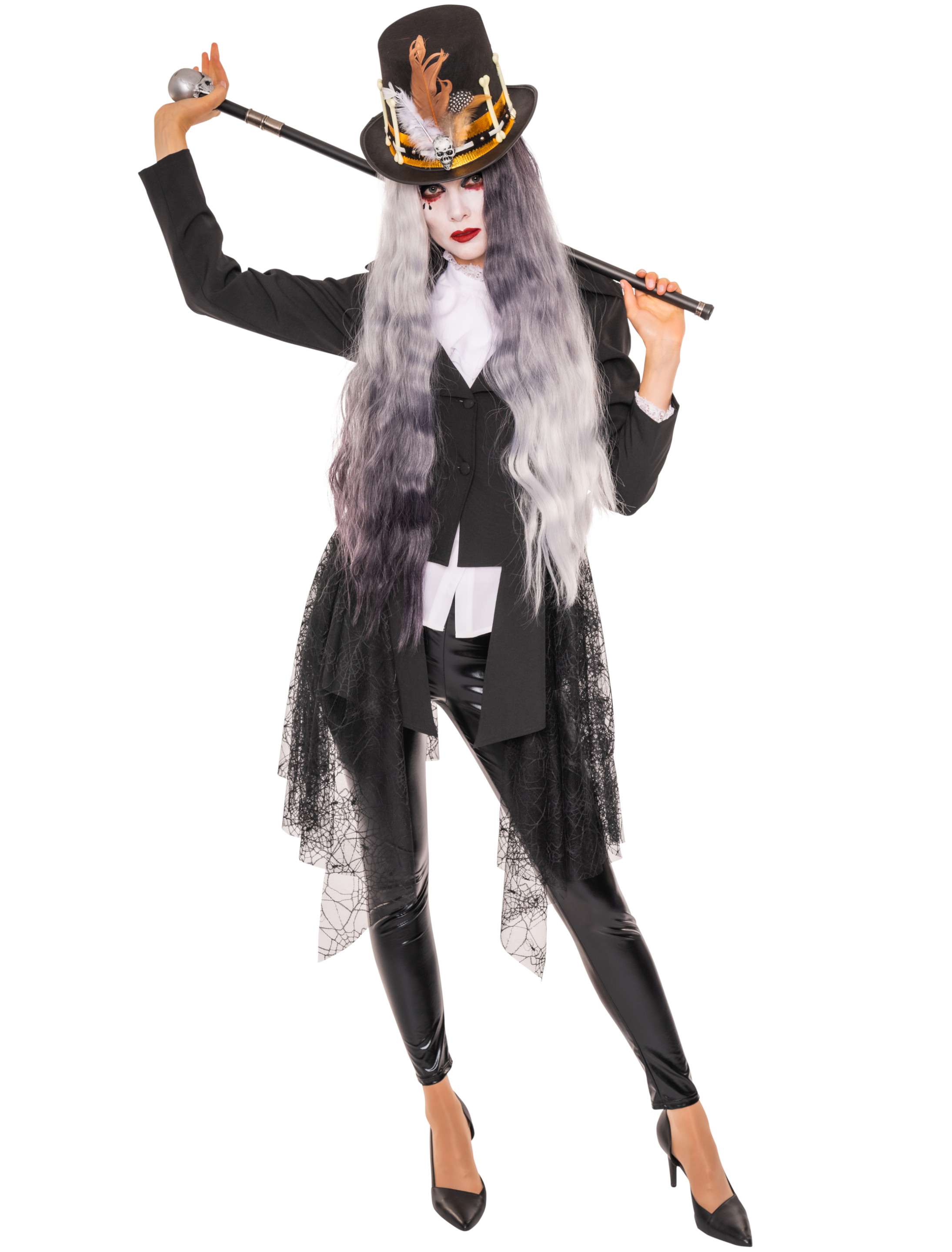 Jacke seitlich lange Spitze Damen schwarz S/M