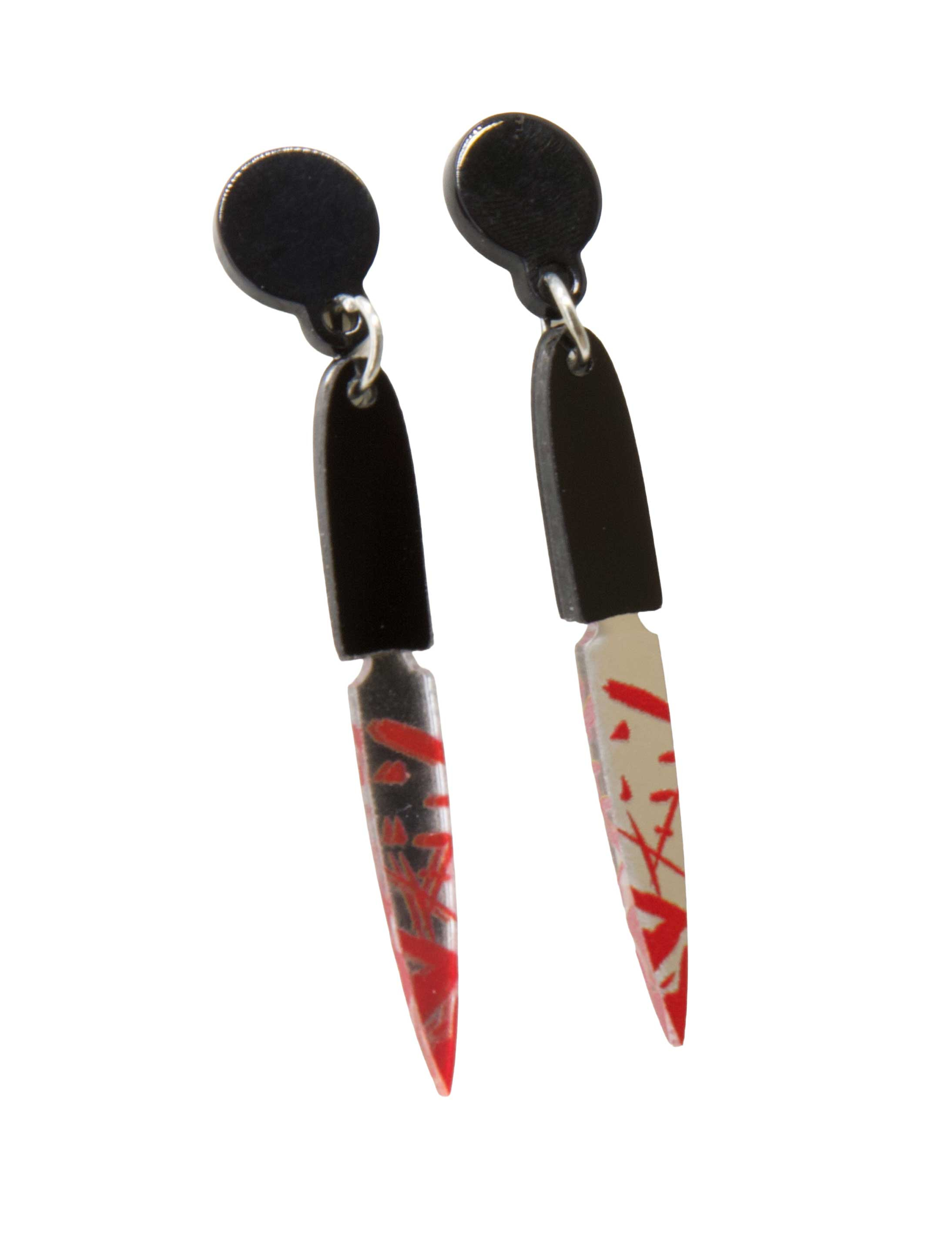 Kostümzubehör Ohrringe blutige Messer schwarz/rot