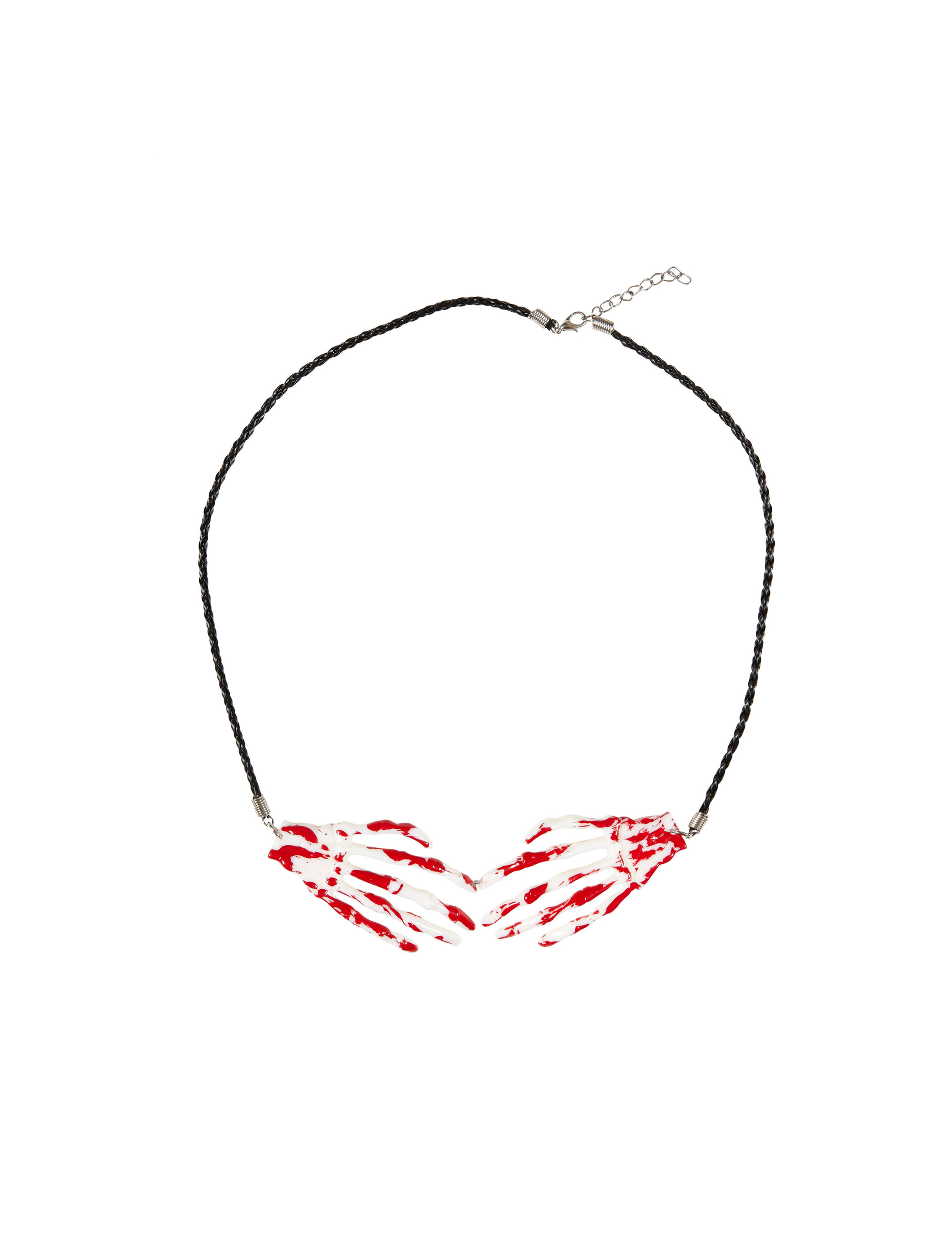 Kostümzubehör Halskette mit Skeletthänden blutig Farbe: schwarz/weiß