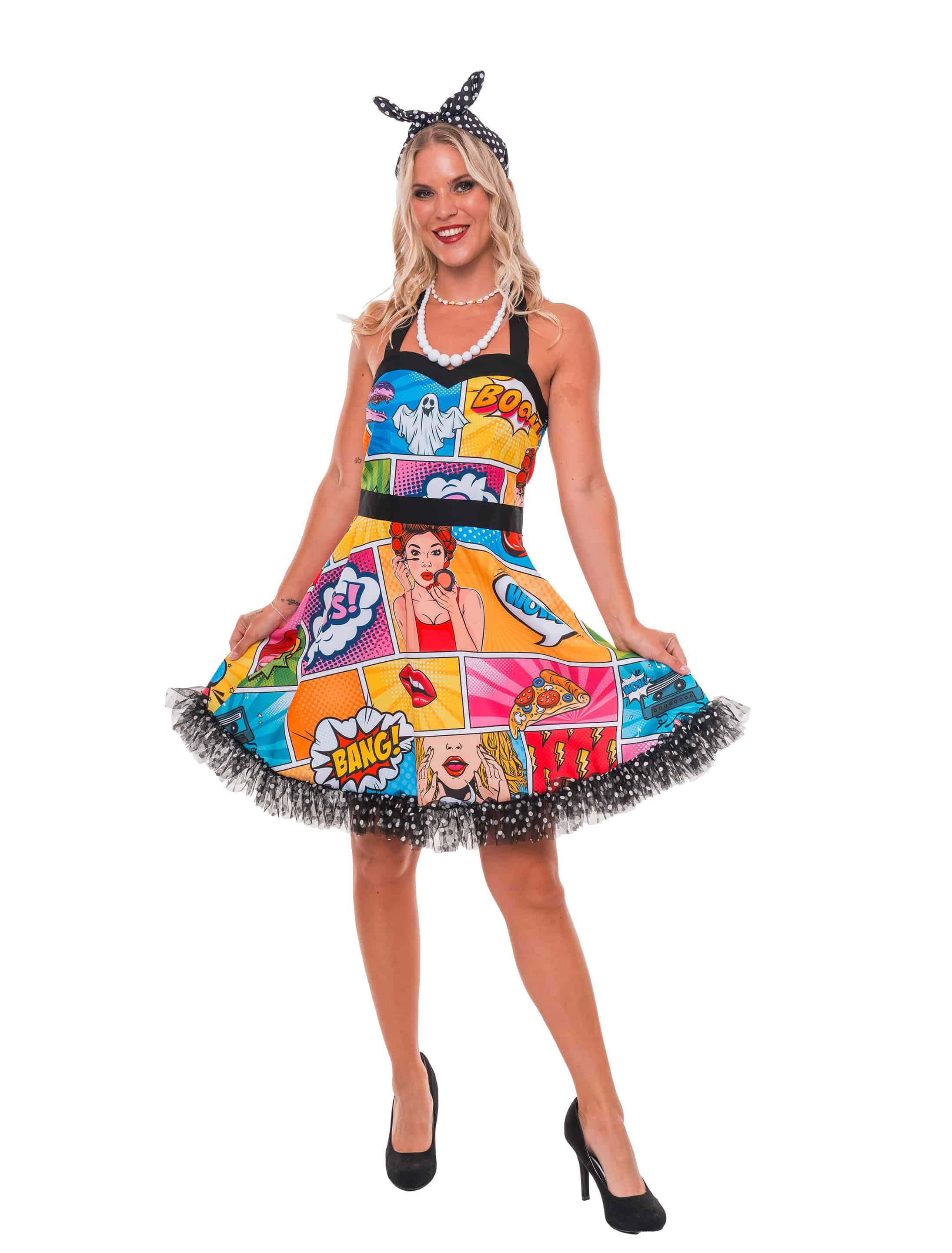 Kleid Pop-Art mit Neckholder Damen bunt S/M Farbe: bunt