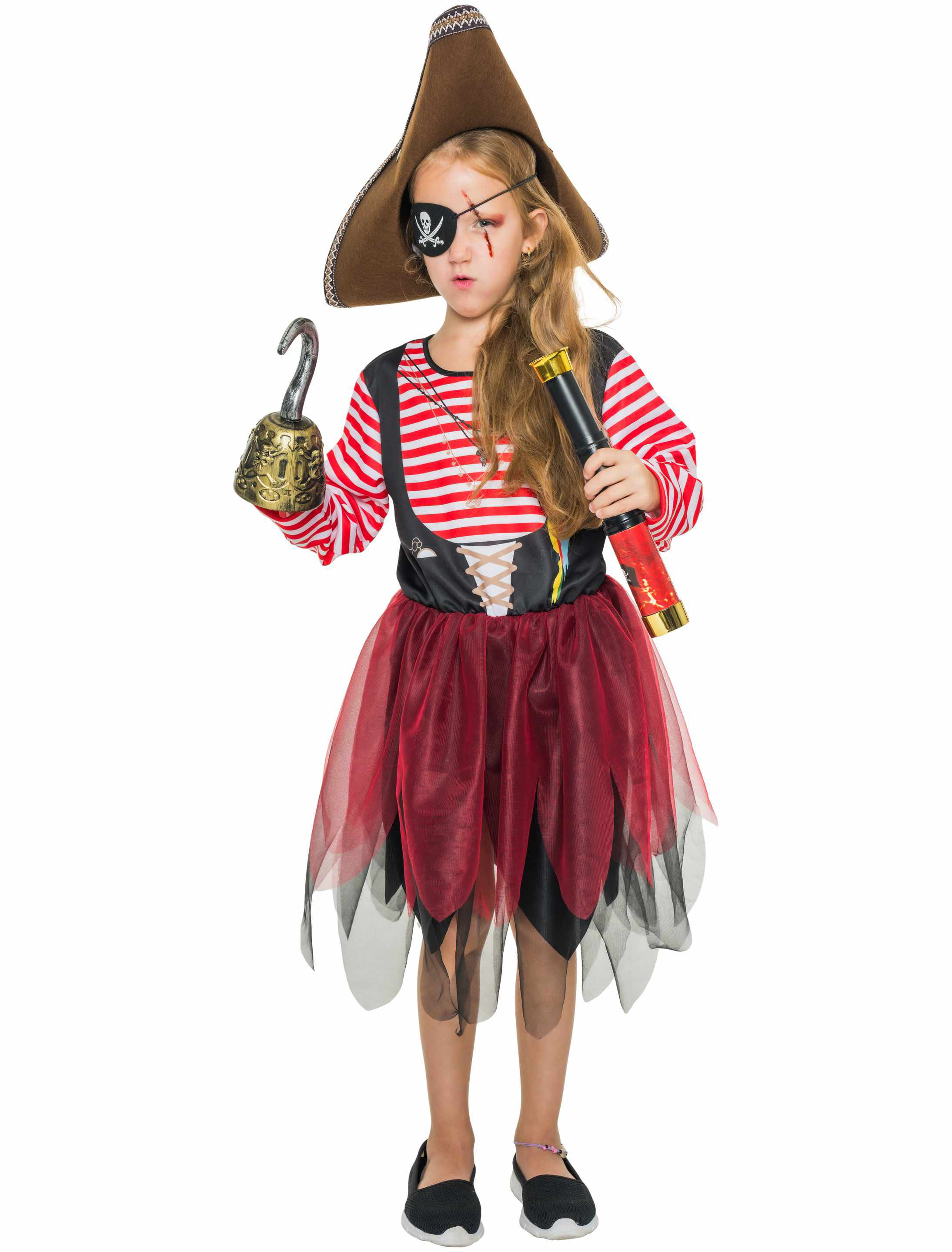 Kleid Piratin mit Papagei Kinder schwarz/rot 140